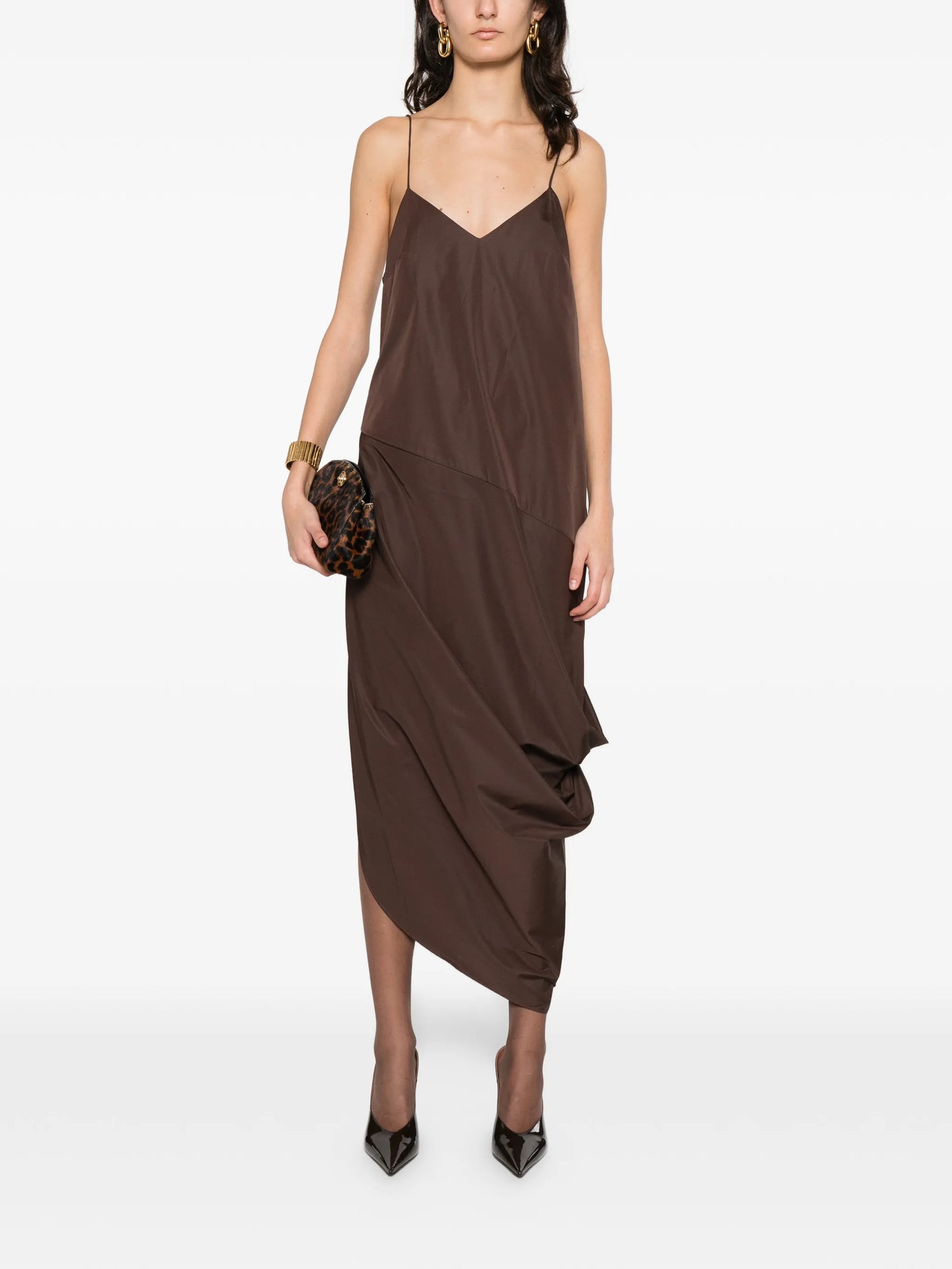 paper-taffeta drape-detail midi dress