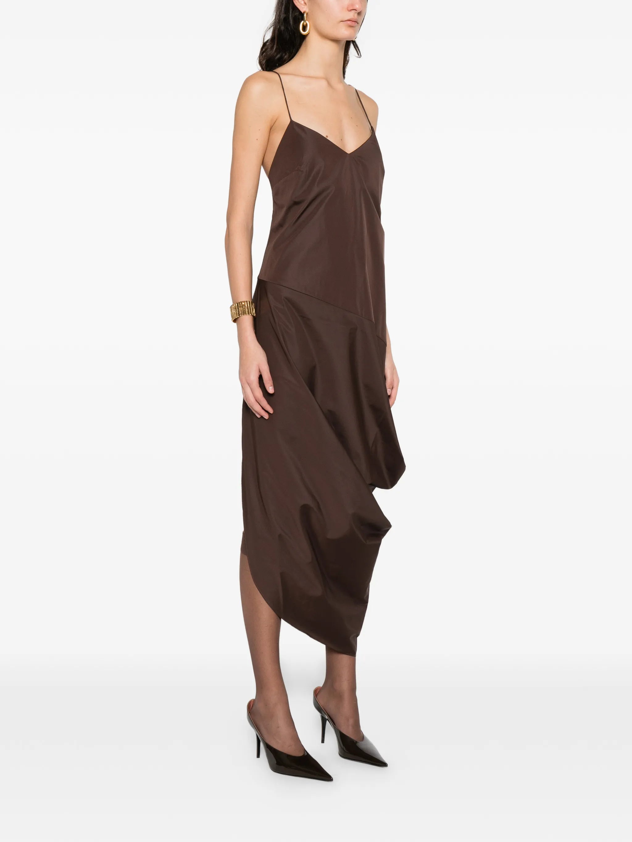 paper-taffeta drape-detail midi dress