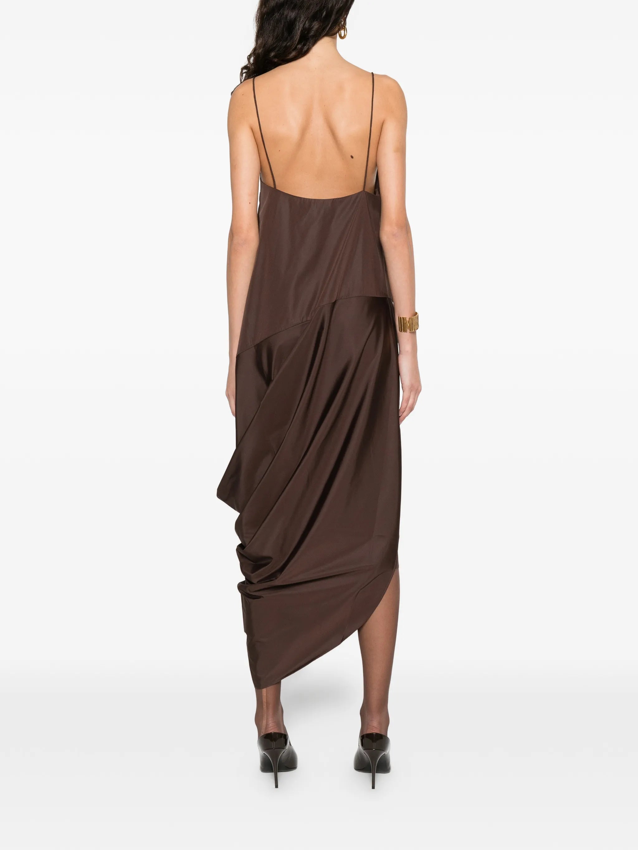 paper-taffeta drape-detail midi dress