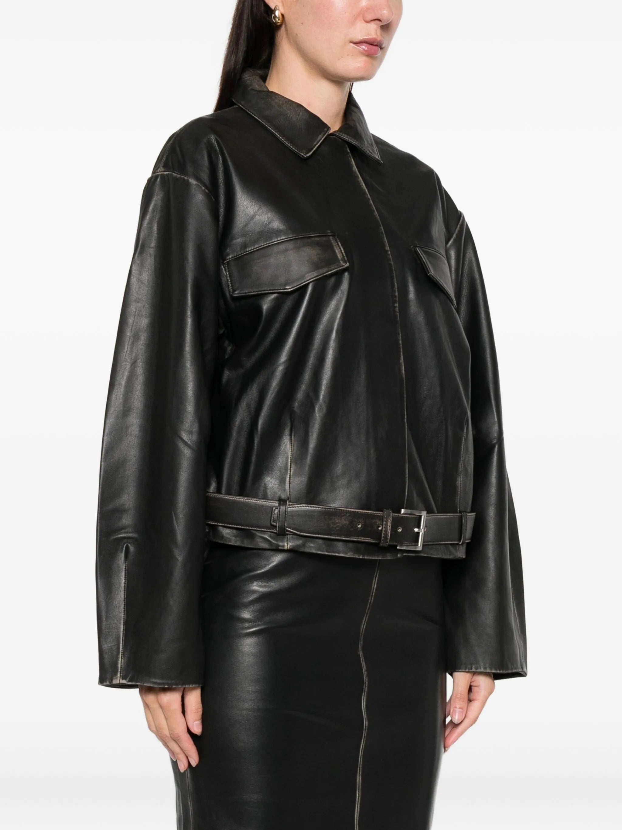 leather belted jacket