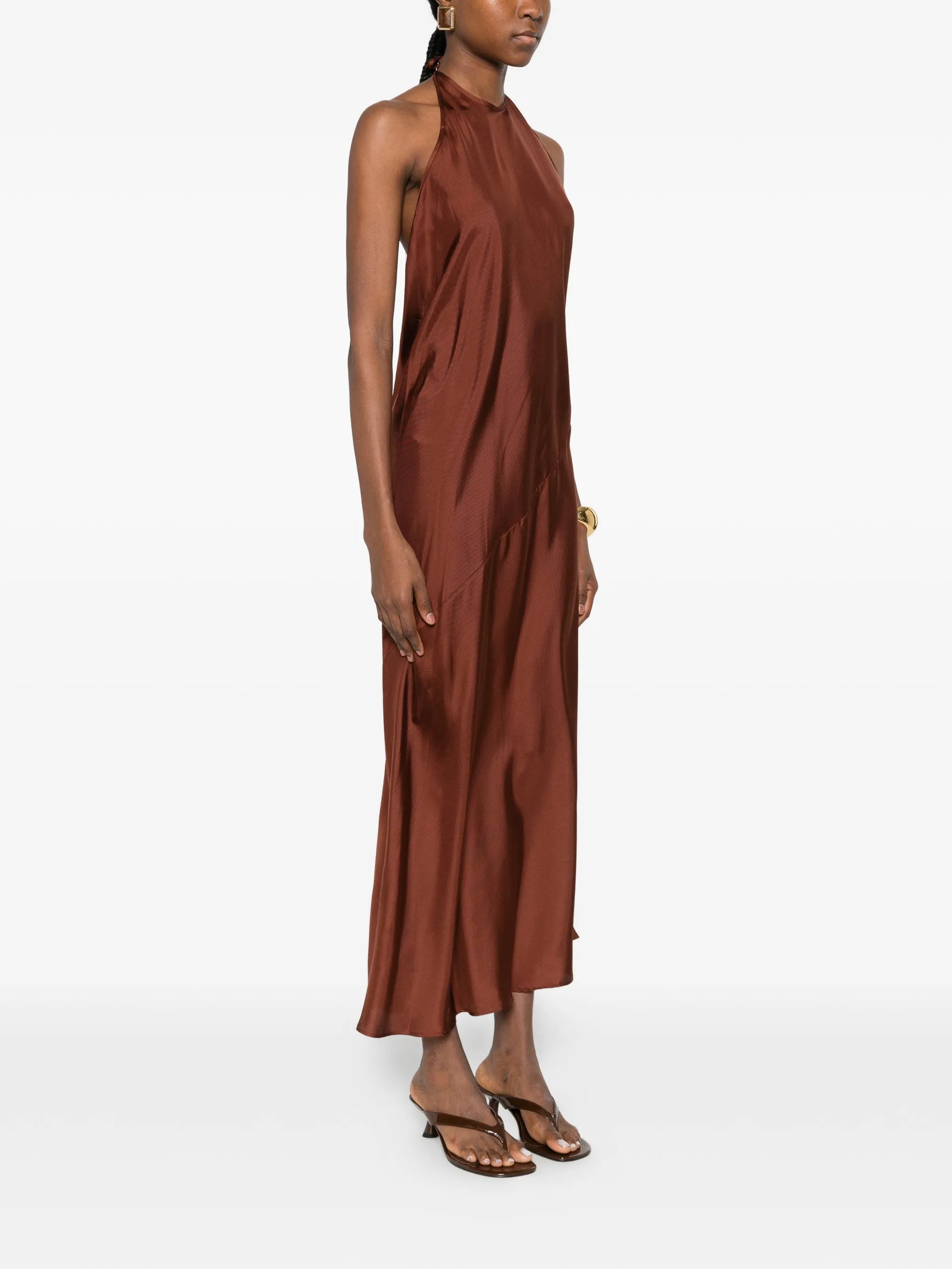 halterneck twill maxi dress