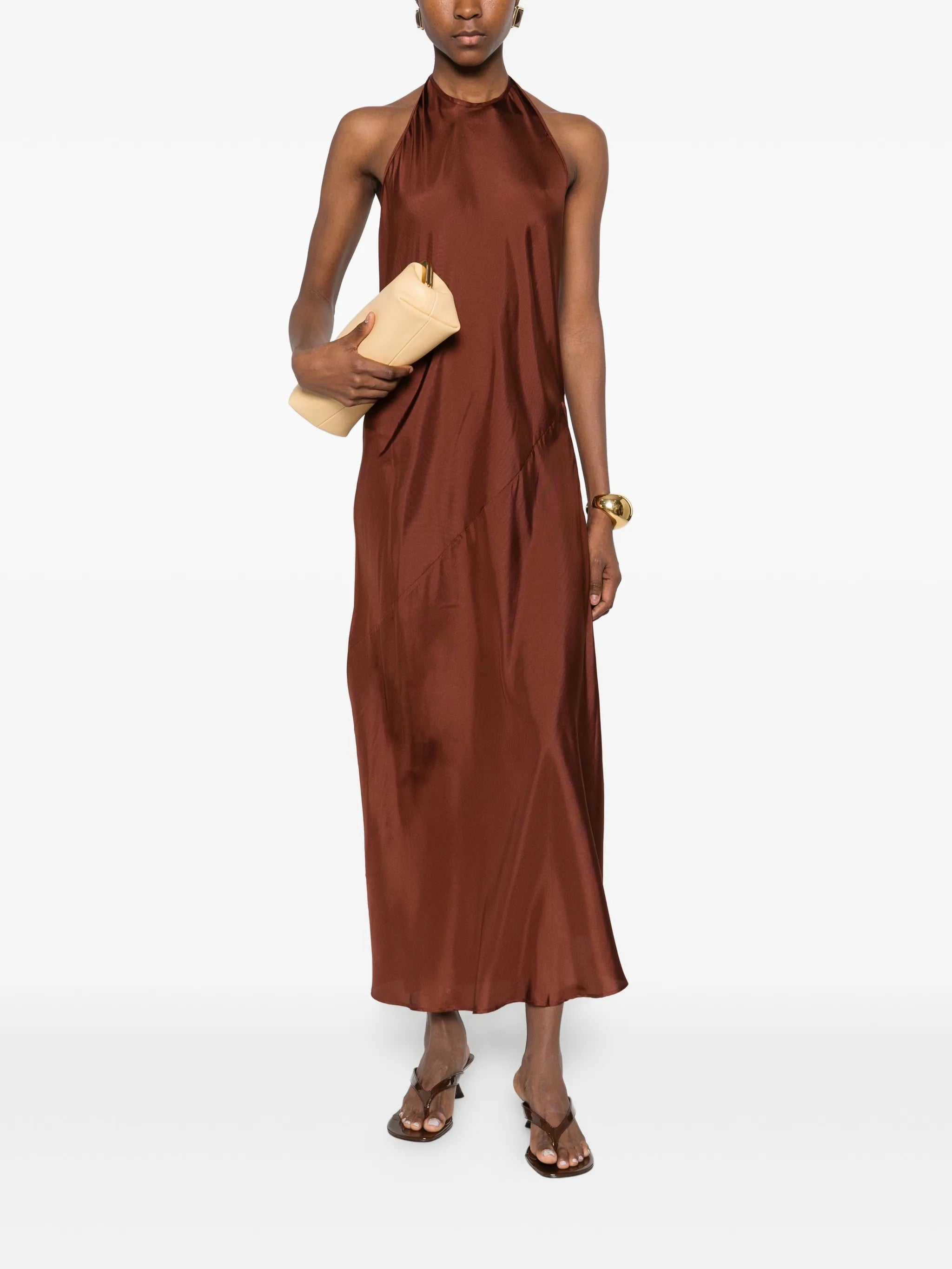 halterneck twill maxi dress