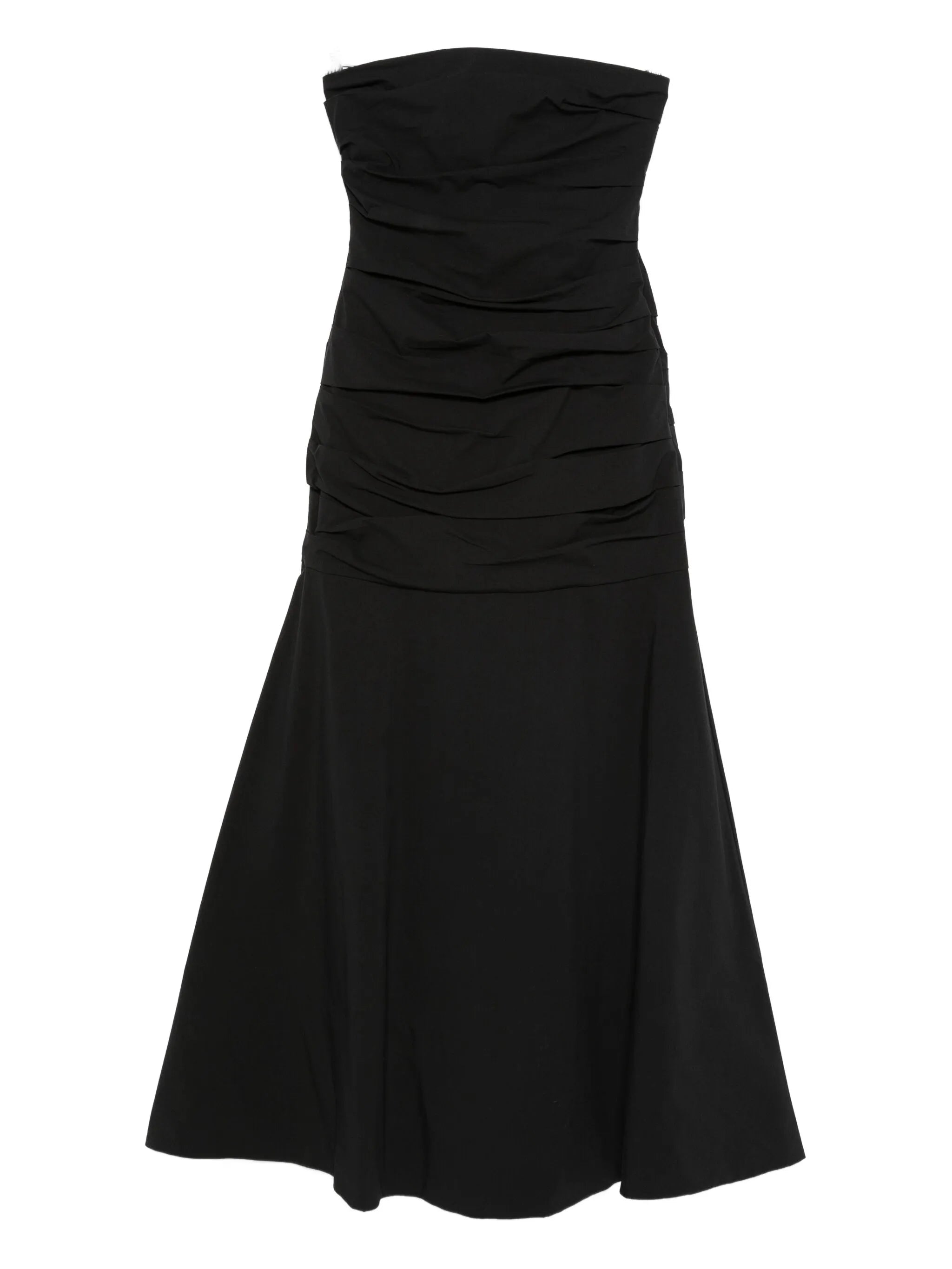 gathered strapless maxi dress