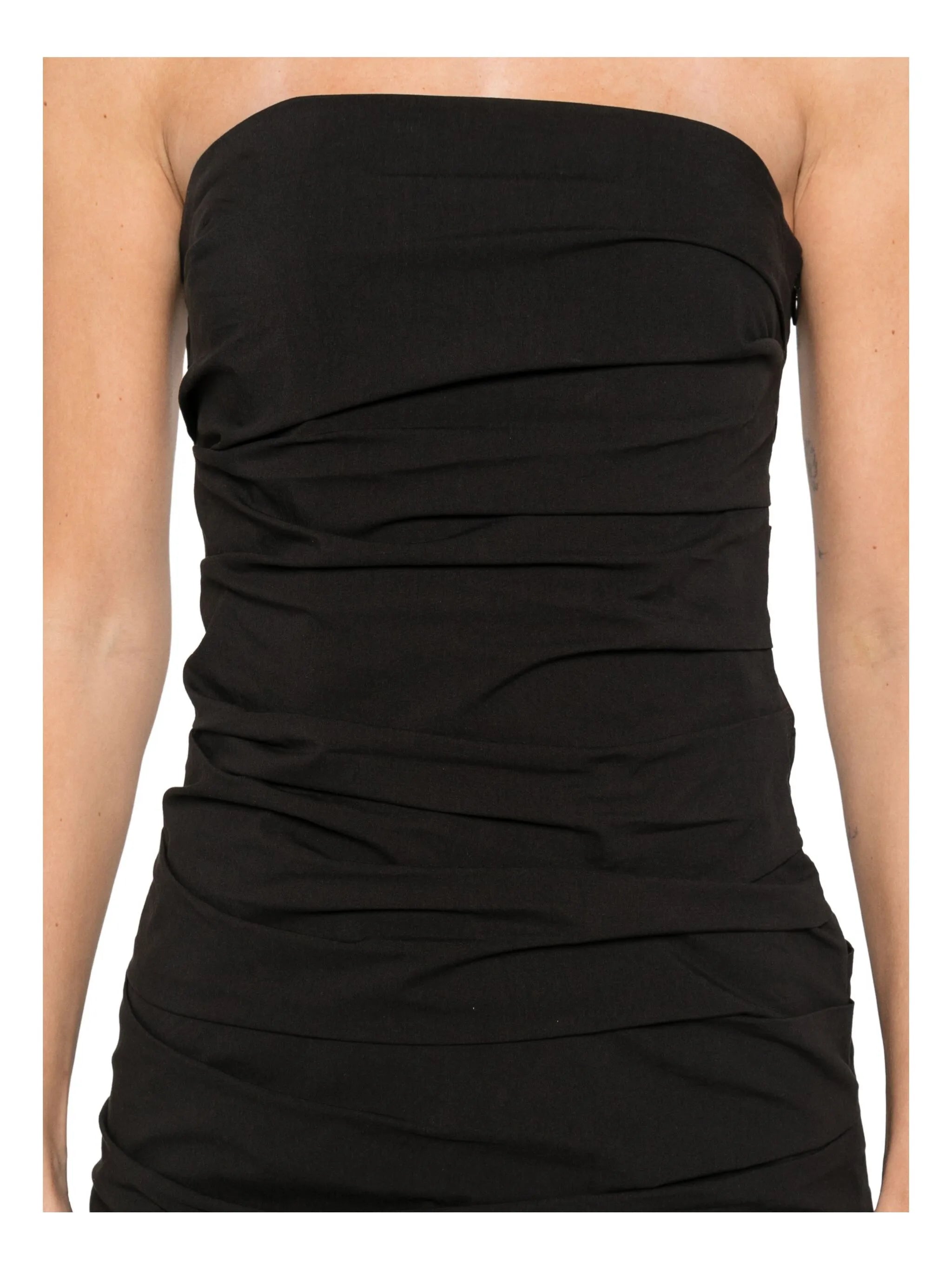 gathered strapless maxi dress