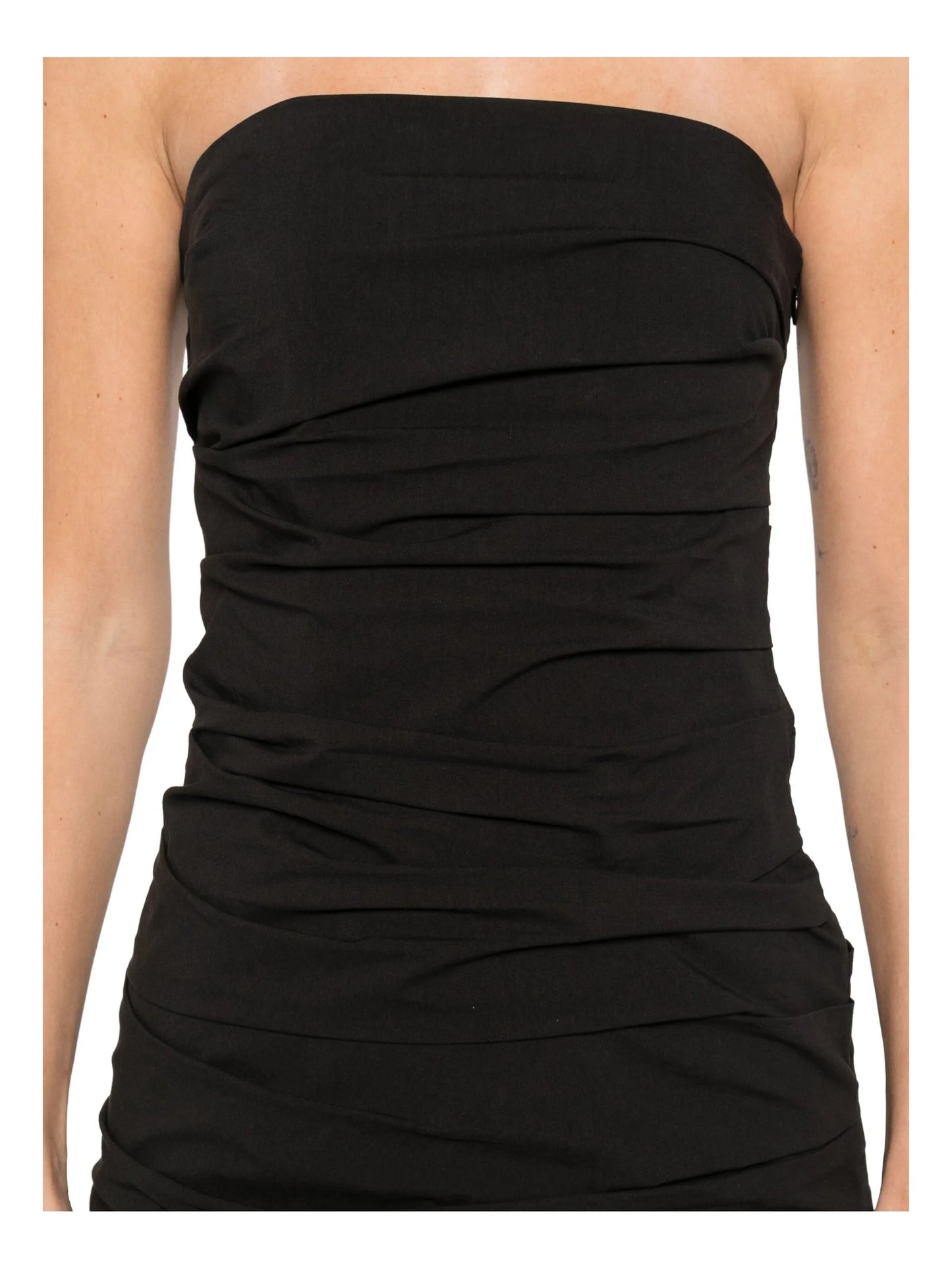 gathered strapless maxi dress