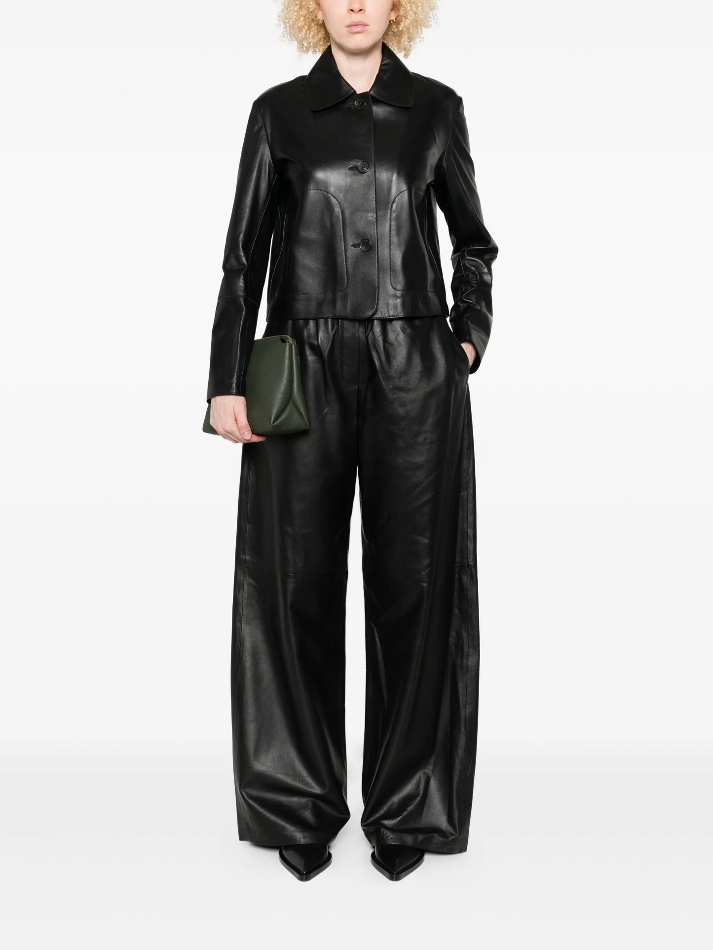 Emy button-patch leather jacket