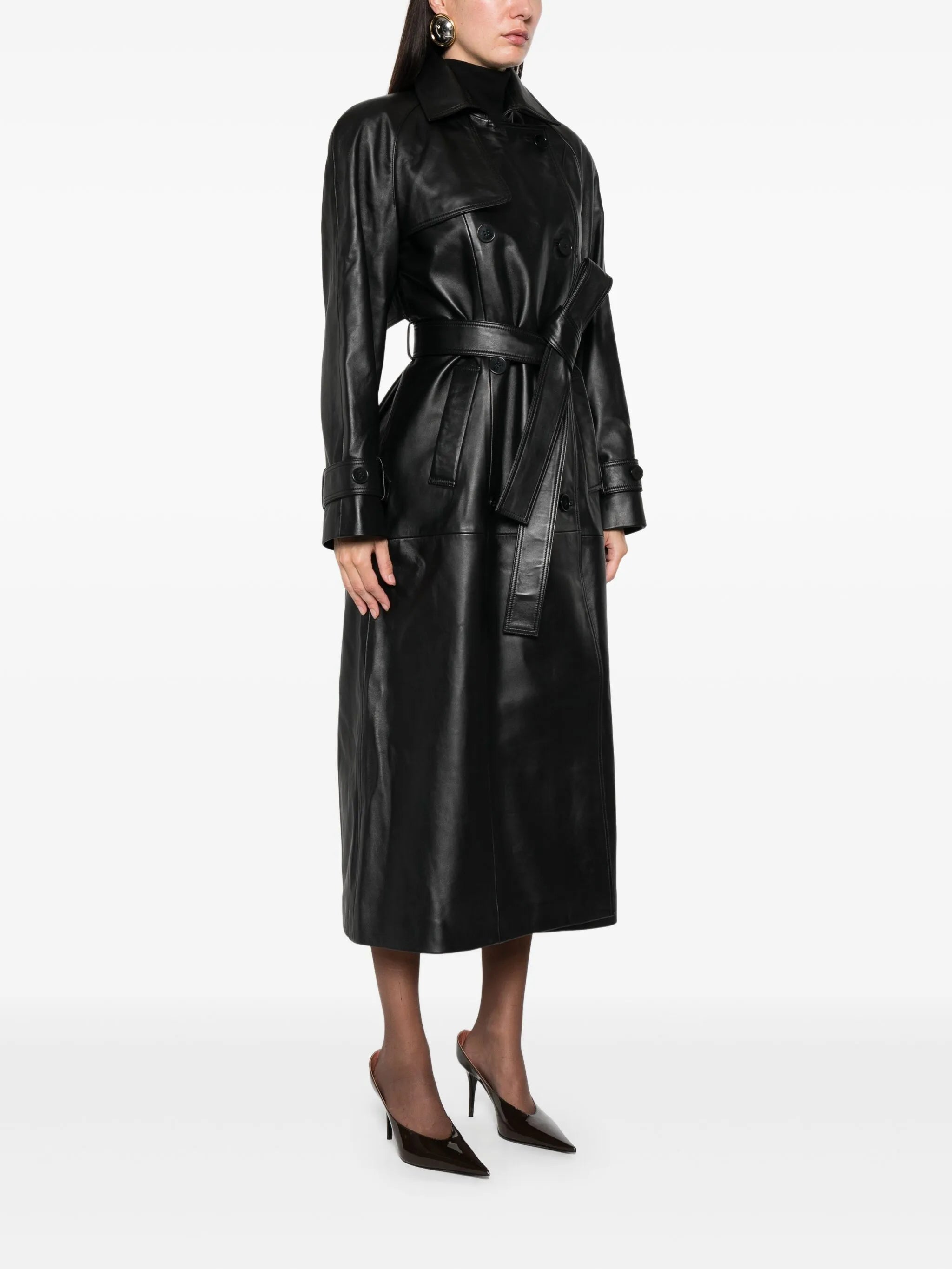 Corrin buttoned belted leather trench