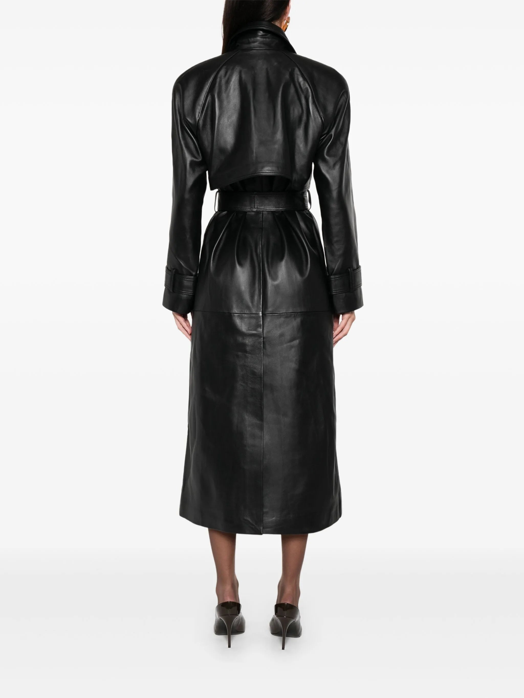 Corrin buttoned belted leather trench