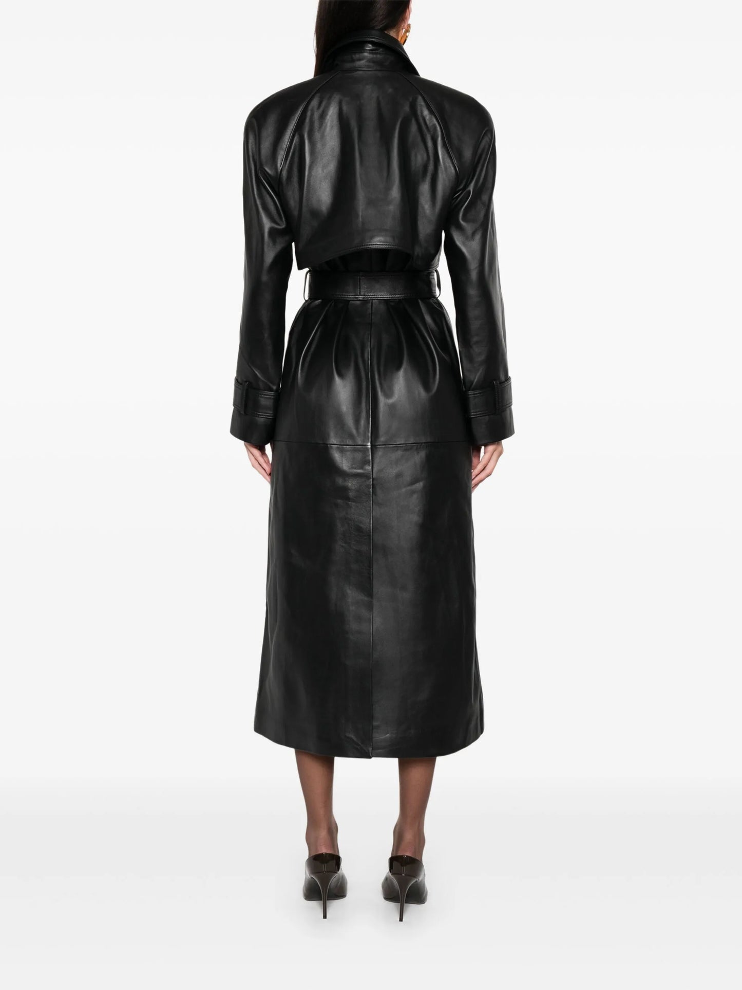 Corrin buttoned belted leather trench
