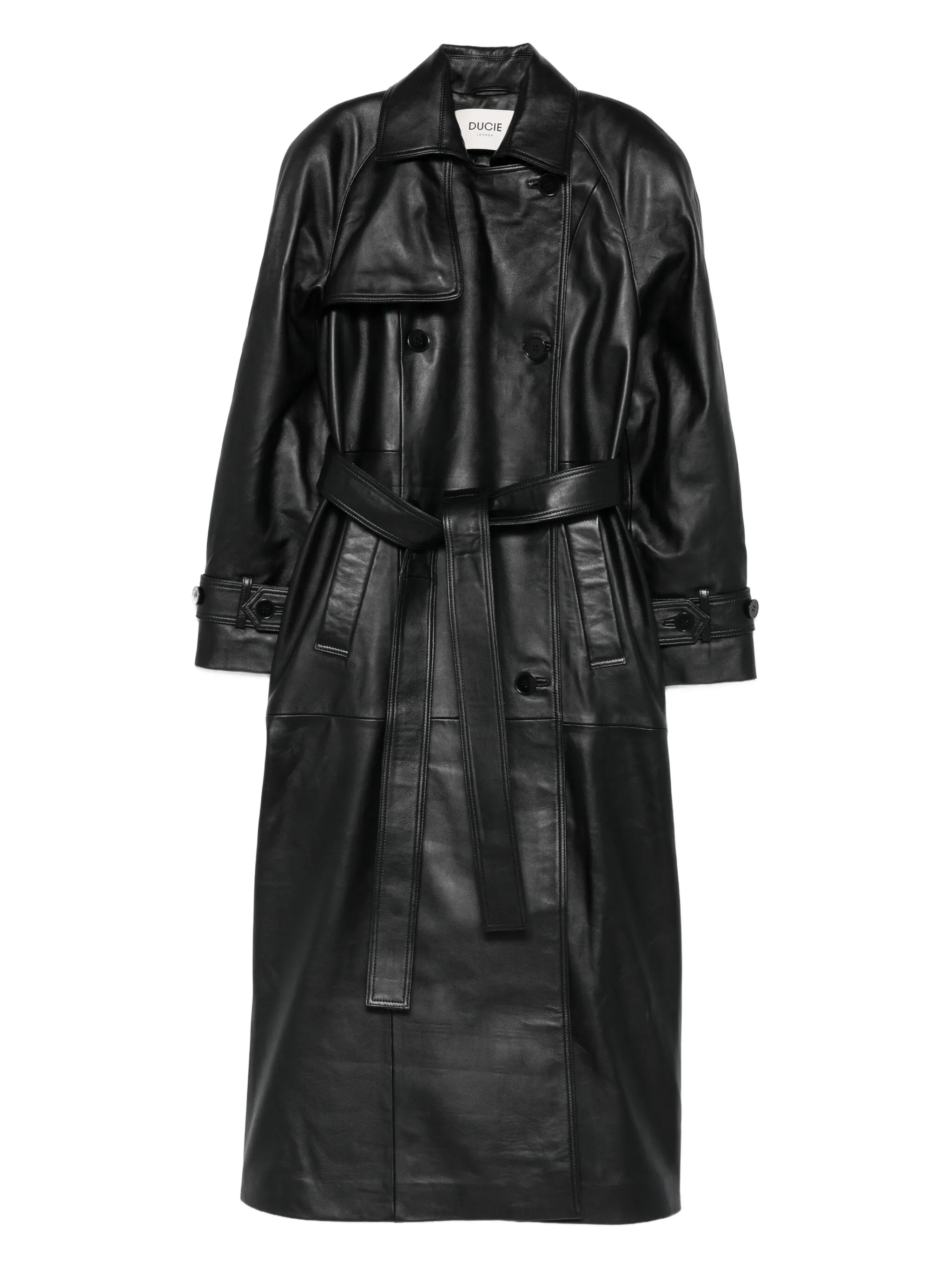 Corrin buttoned belted leather trench