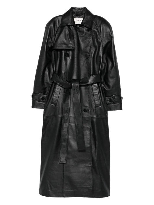 Corrin buttoned belted leather trench