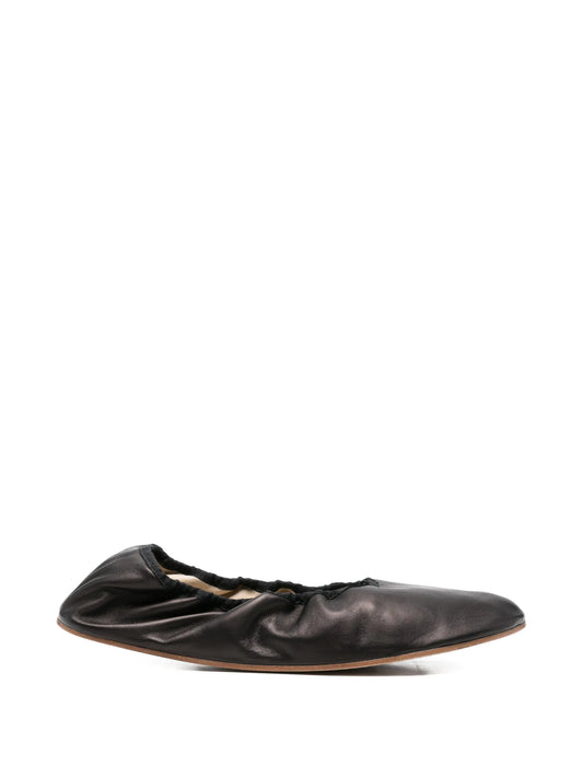 gathered leather ballet flats