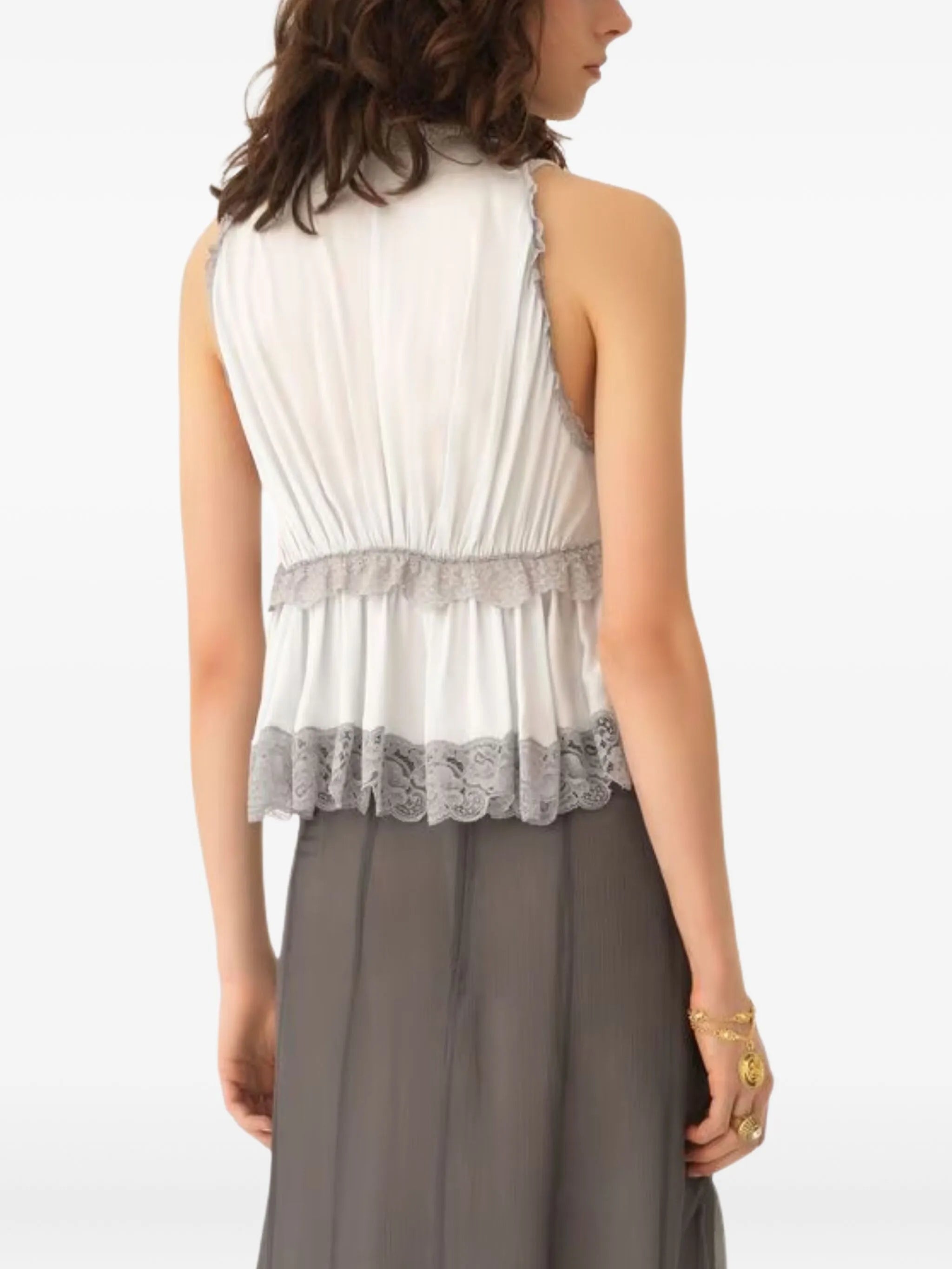 lace-trim sleeveless blouse