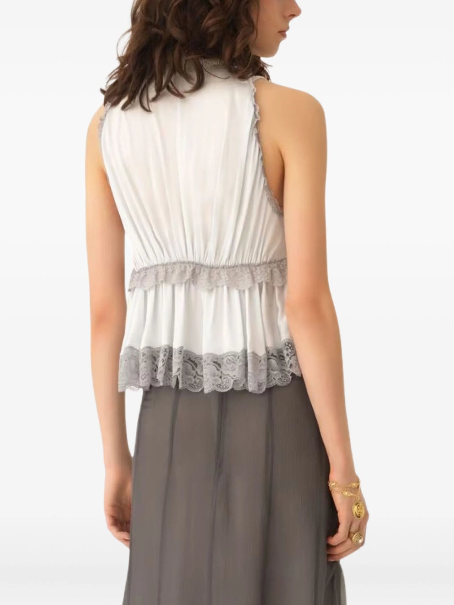 lace-trim sleeveless blouse
