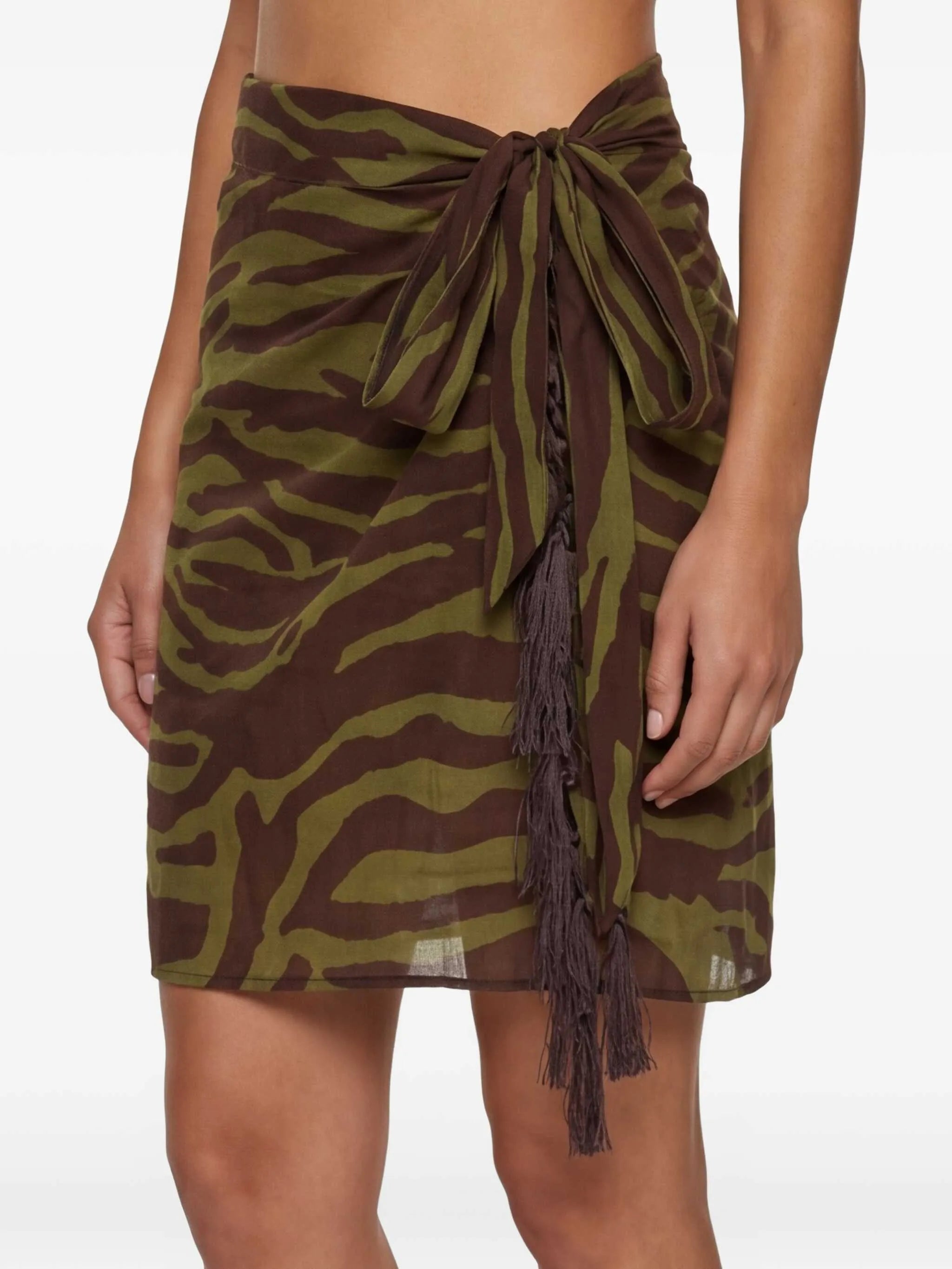 zebra print fringed sarong beach cover-up