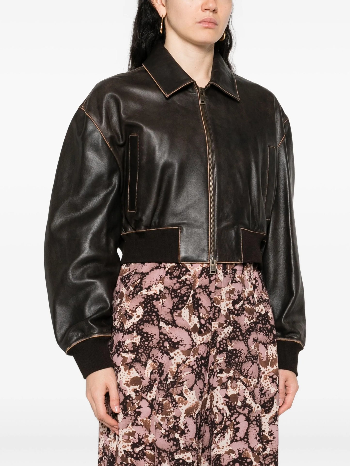 cropped zip-front leather jacket