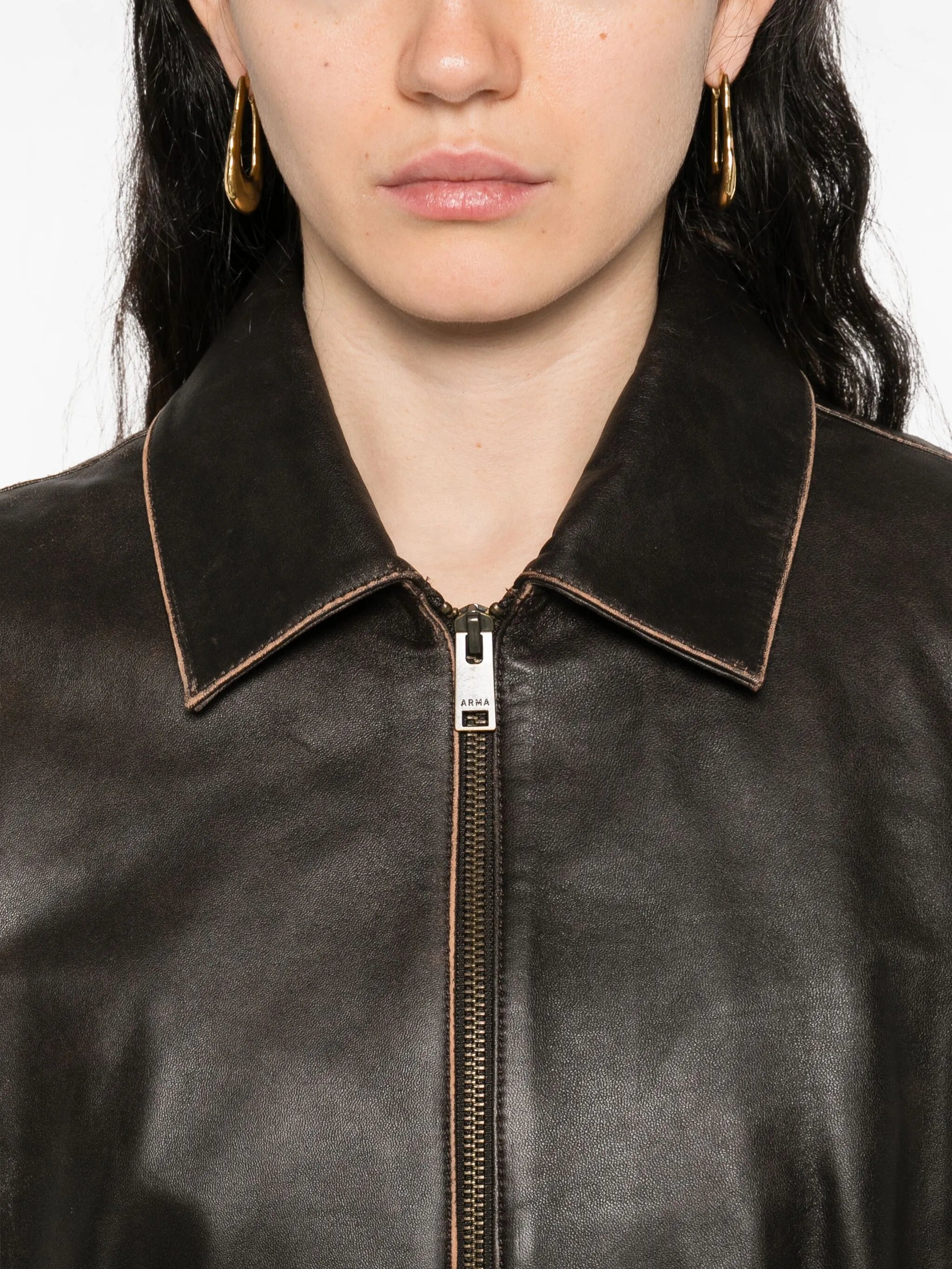 cropped zip-front leather jacket