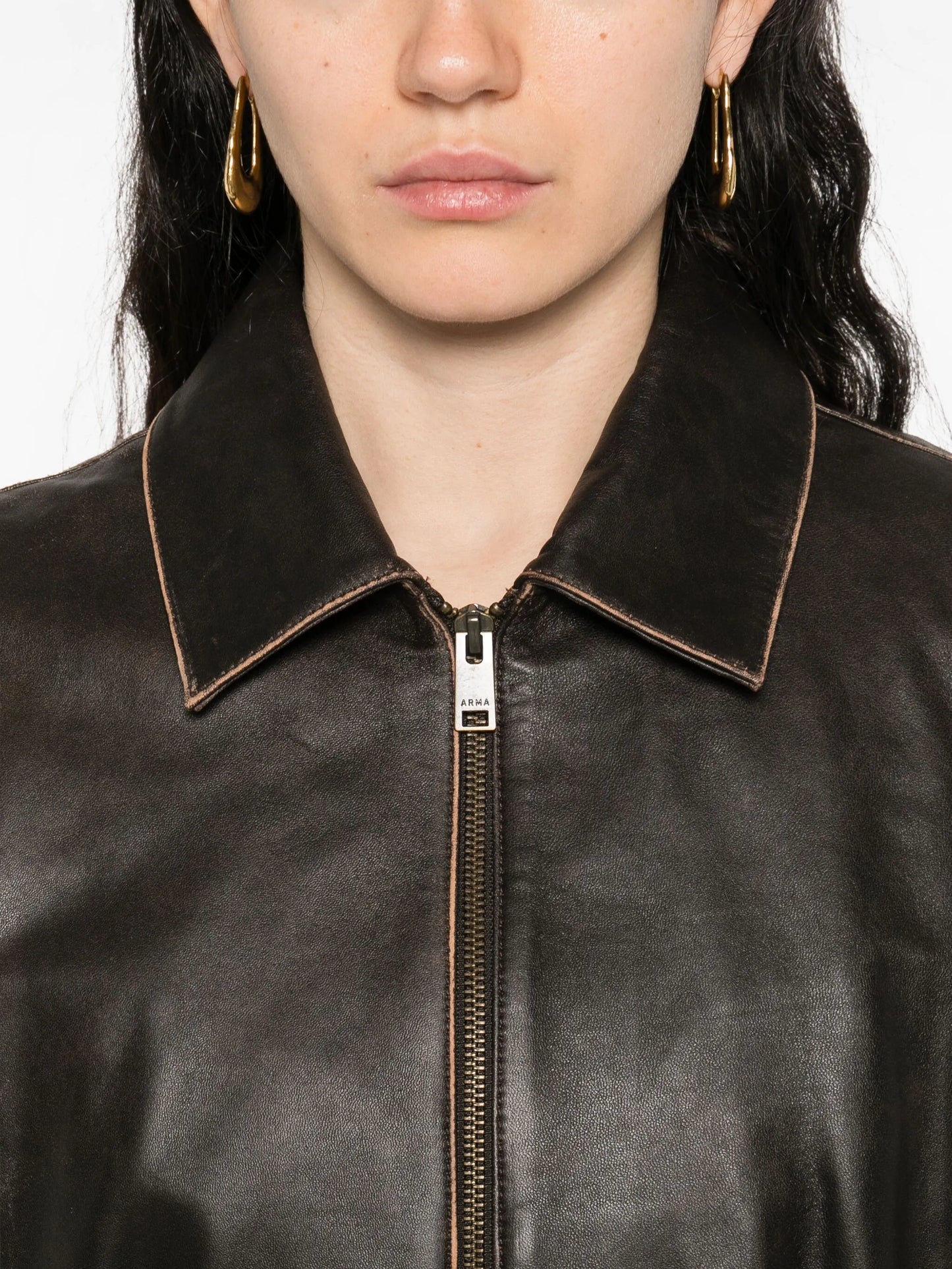 cropped zip-front leather jacket