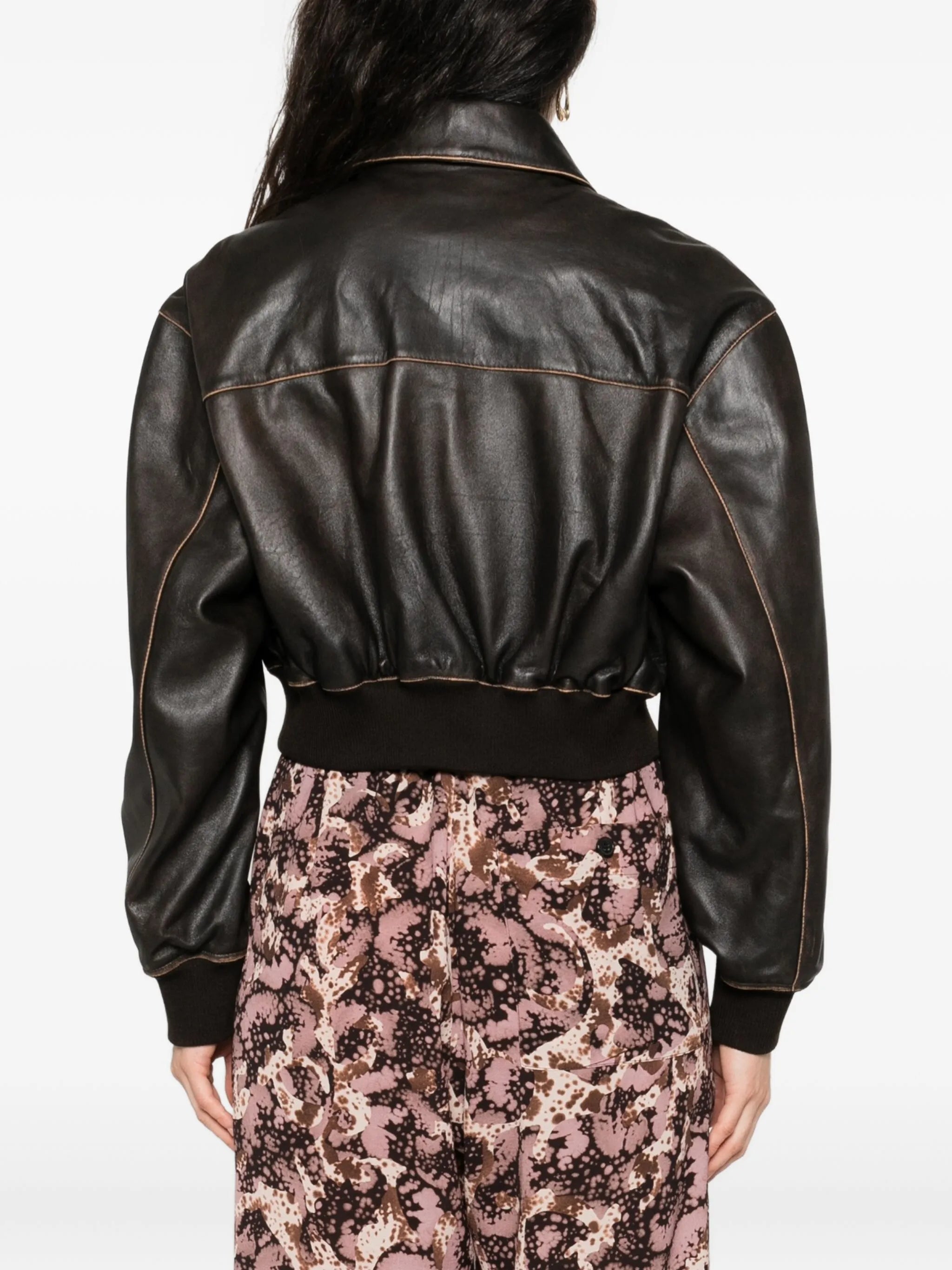 cropped zip-front leather jacket