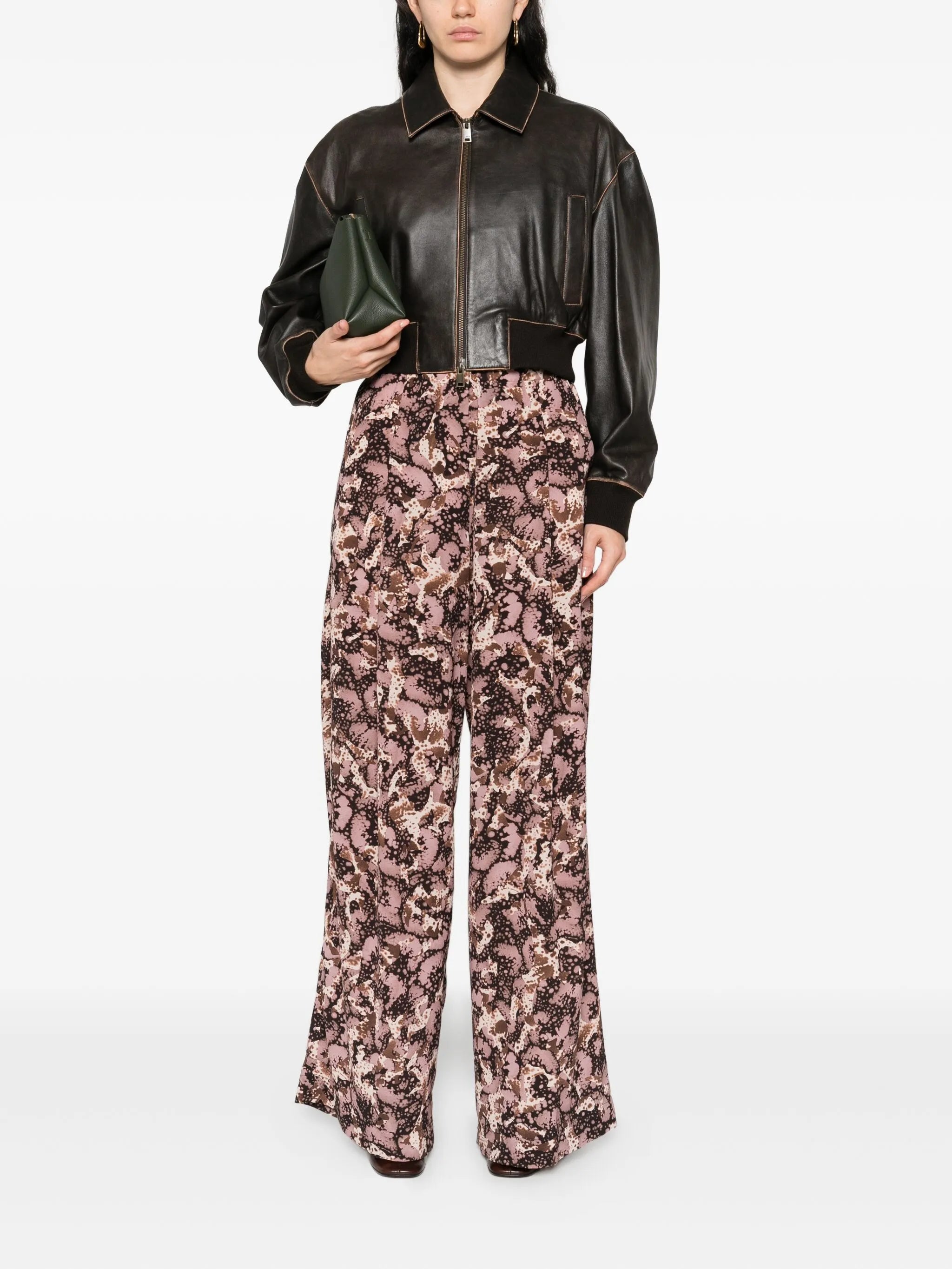 cropped zip-front leather jacket