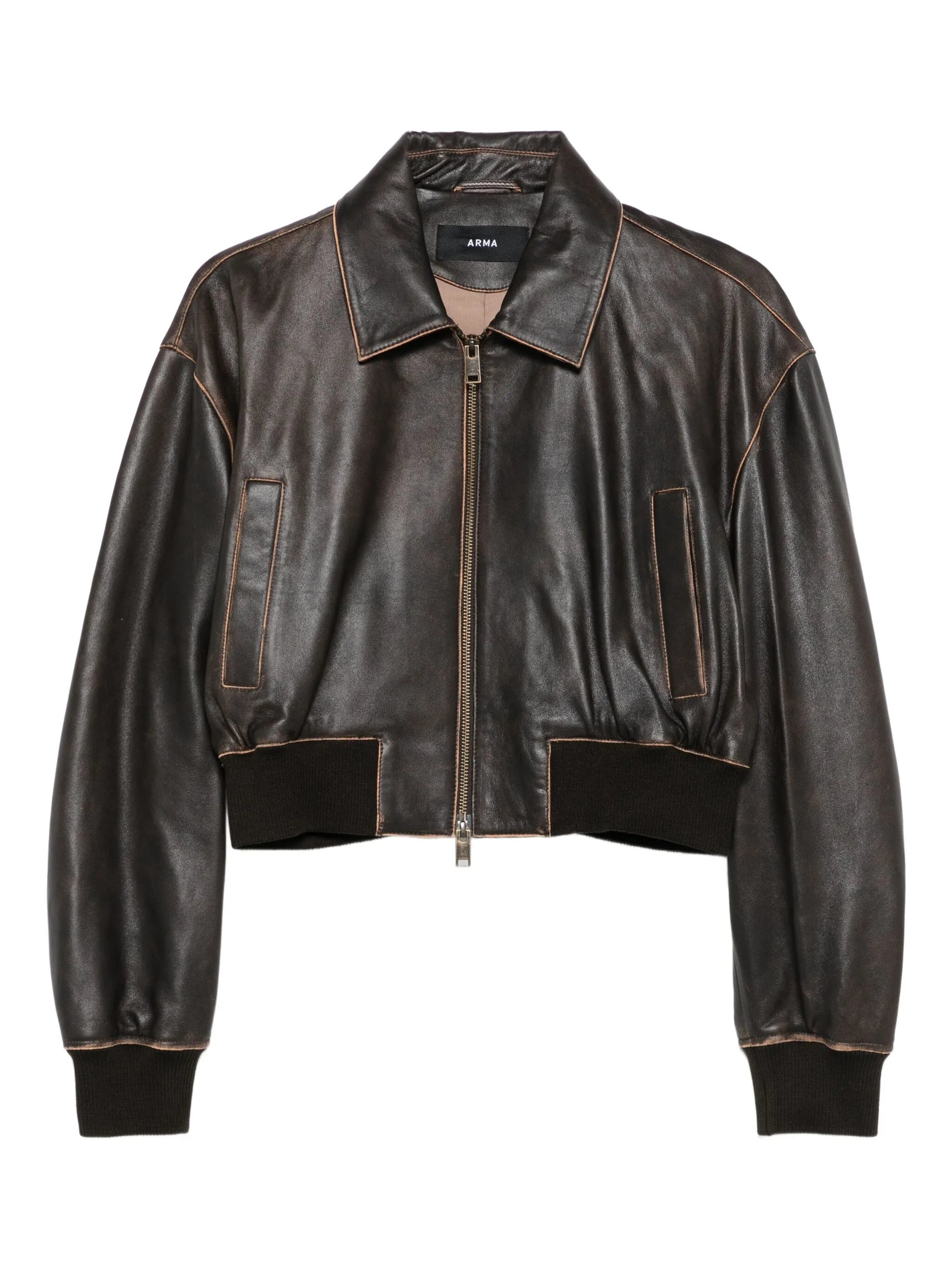 Desy cropped zip-front leather jacket