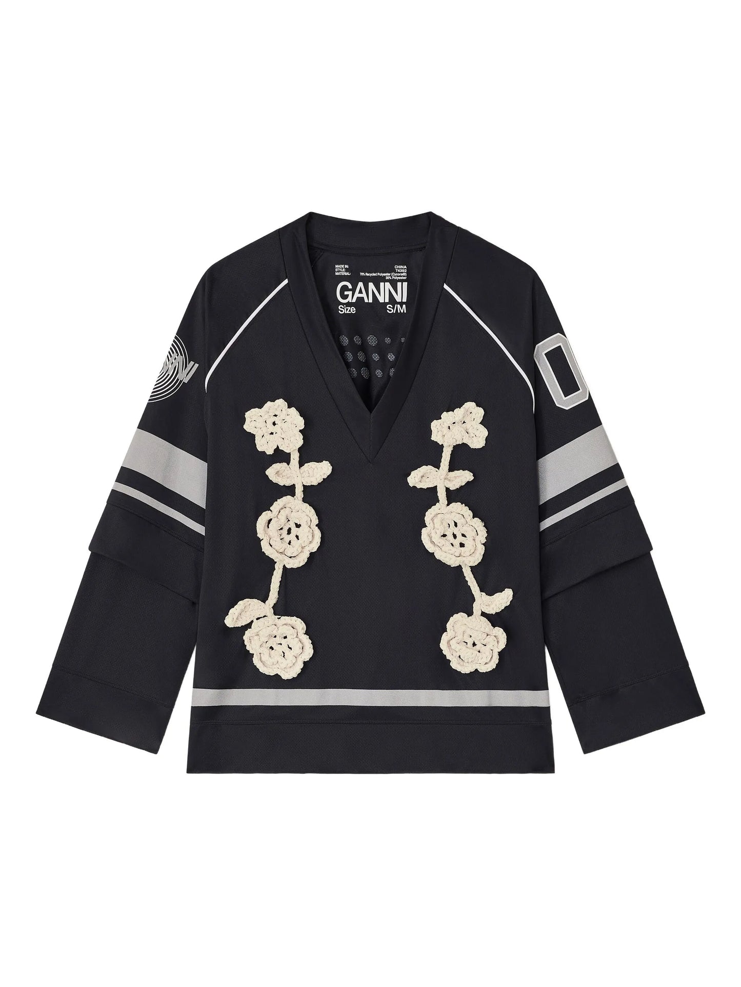 crocheted-flower jersey top