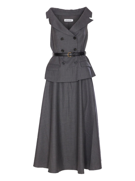double-breasted belted dress