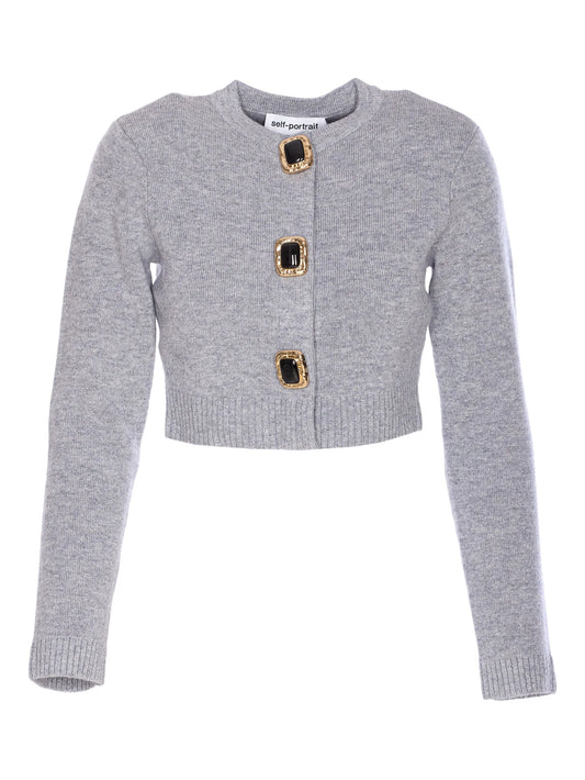 jewelled-button wool cardigan