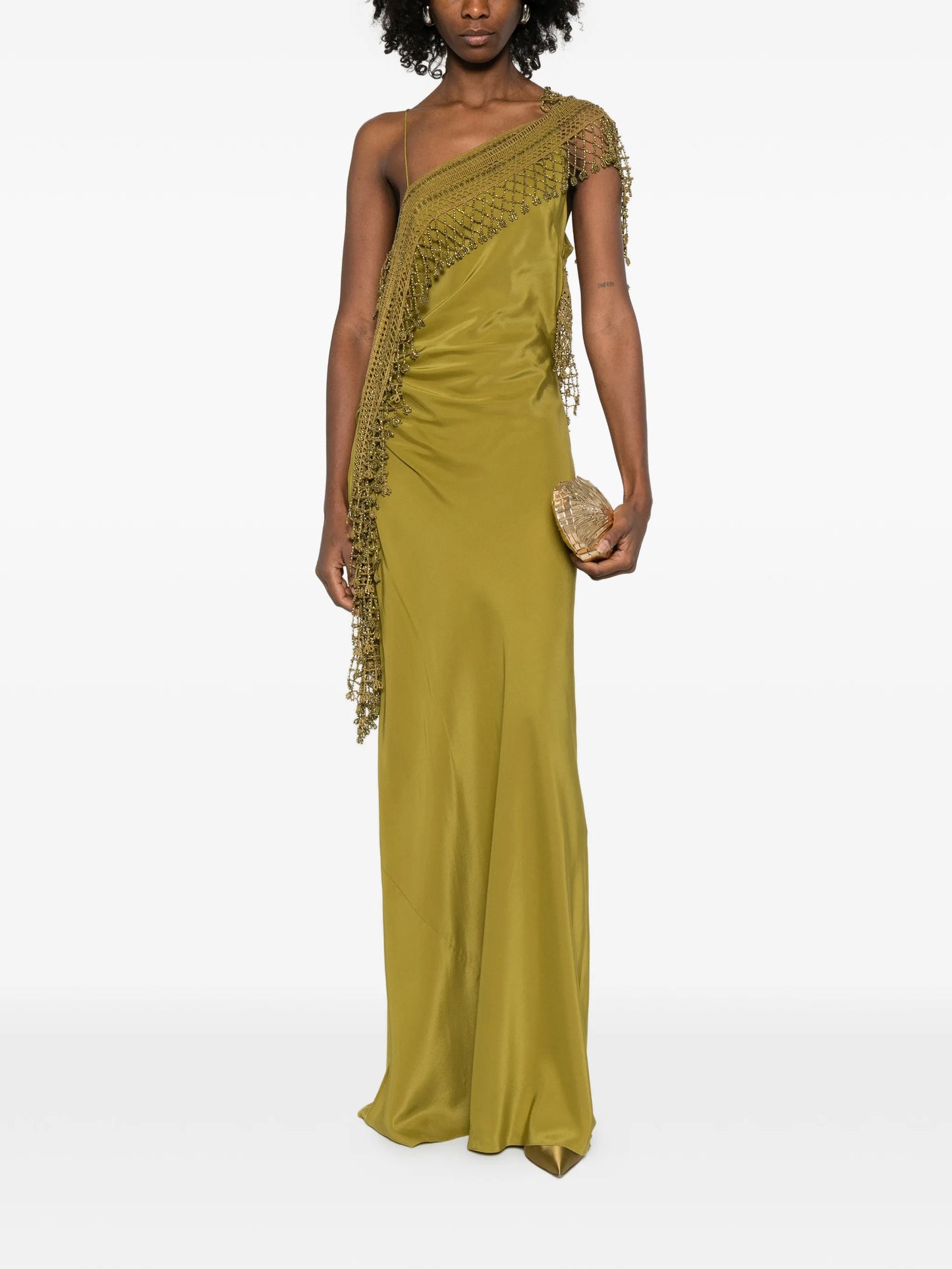 droplet-bead crochet-trim maxi dress