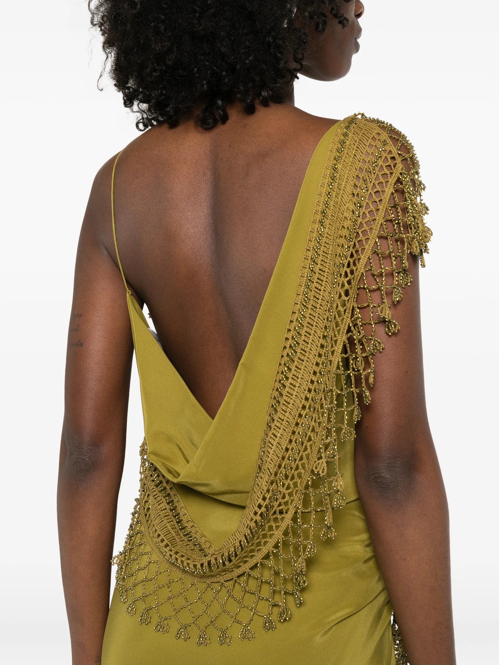 droplet-bead crochet-trim maxi dress