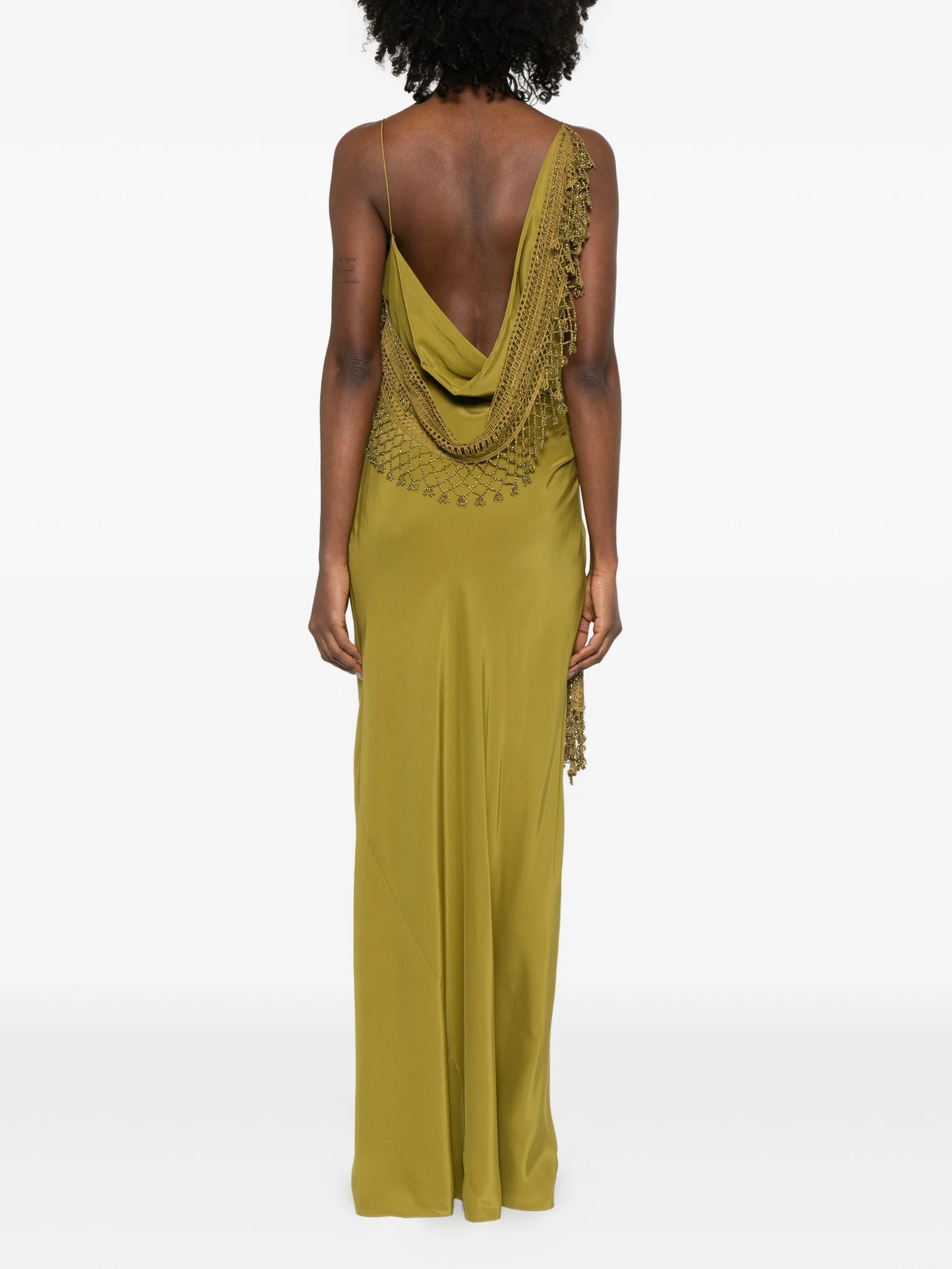 droplet-bead crochet-trim maxi dress