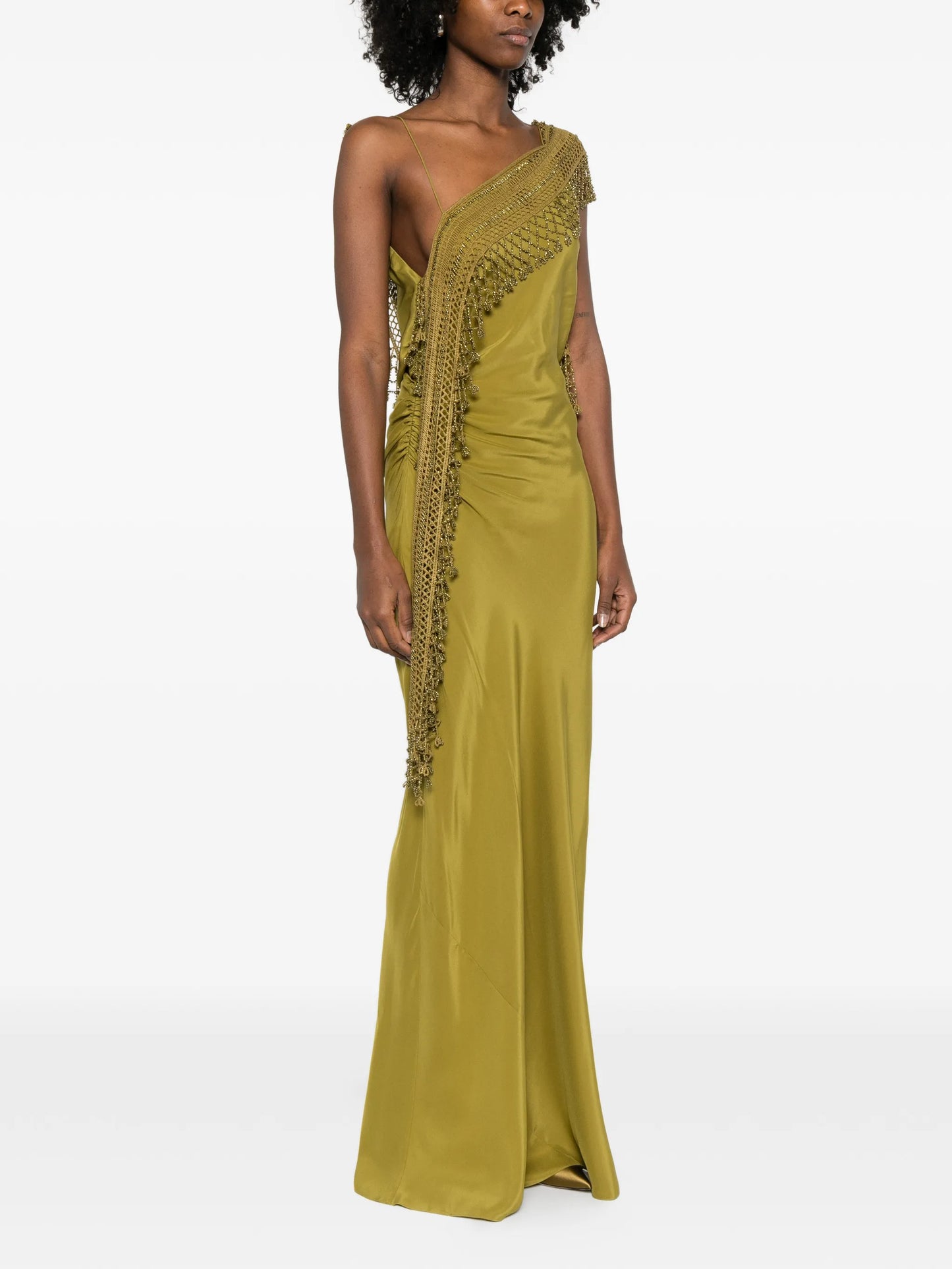 droplet-bead crochet-trim maxi dress