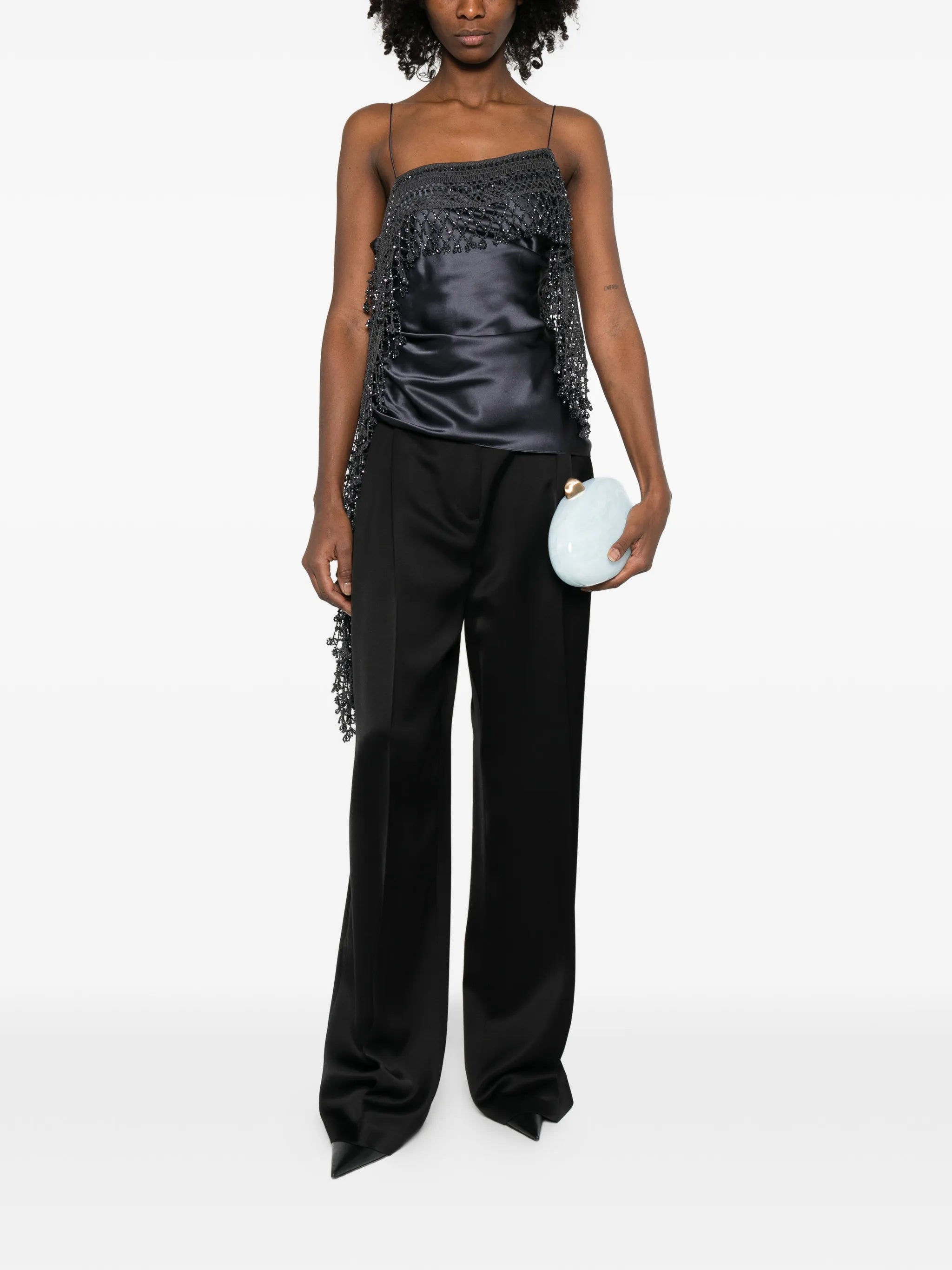 droplet-bead crochet-trim blouse