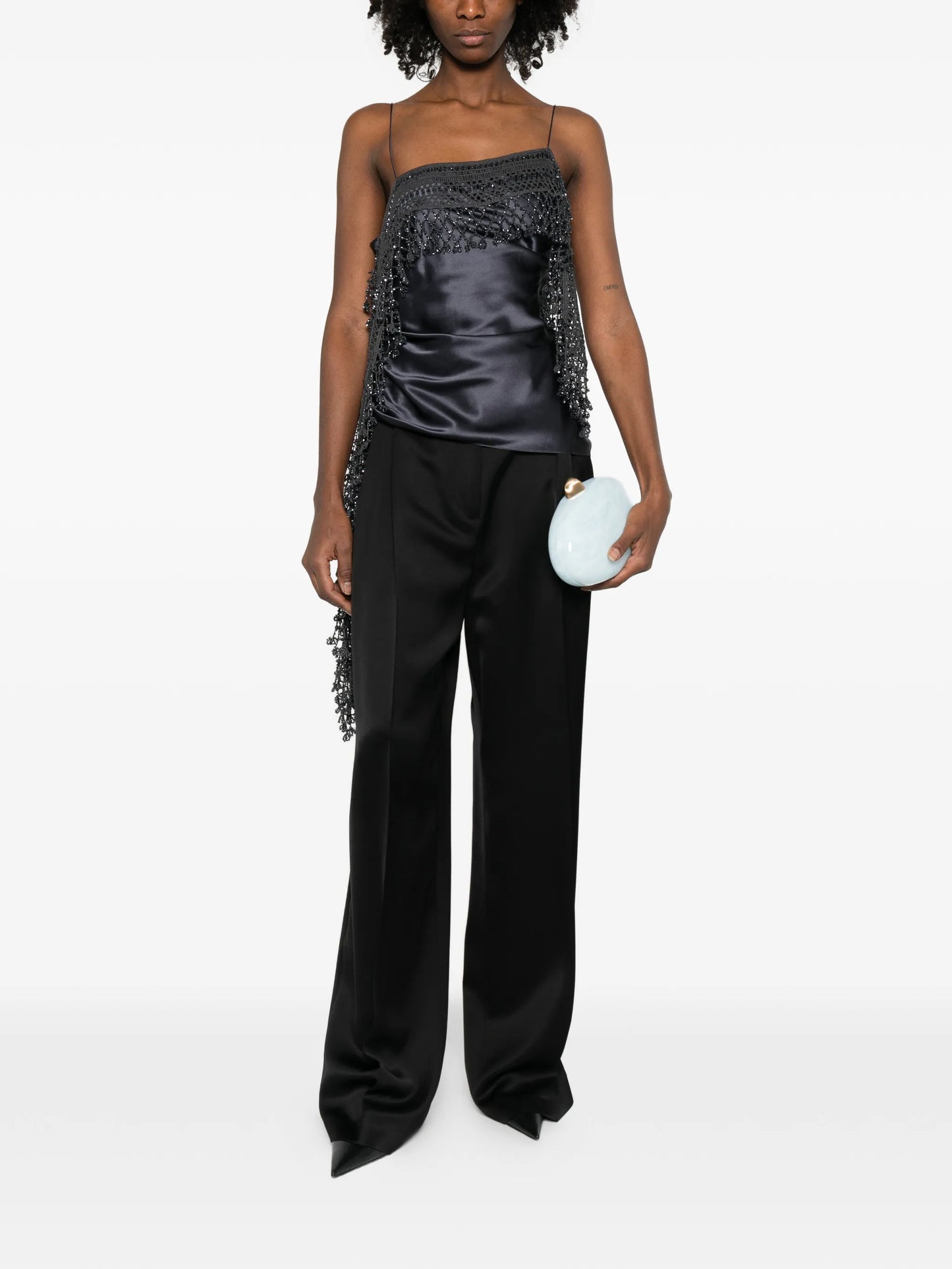 droplet-bead crochet-trim blouse