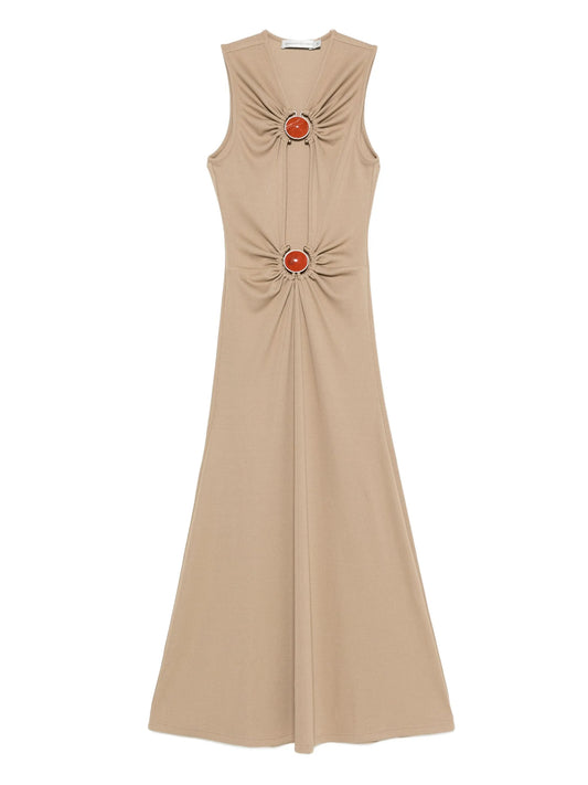 stone-detail ruched maxi dress