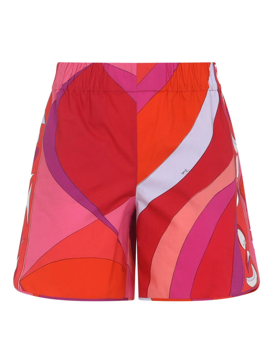 abstract-print elastic-waist shorts