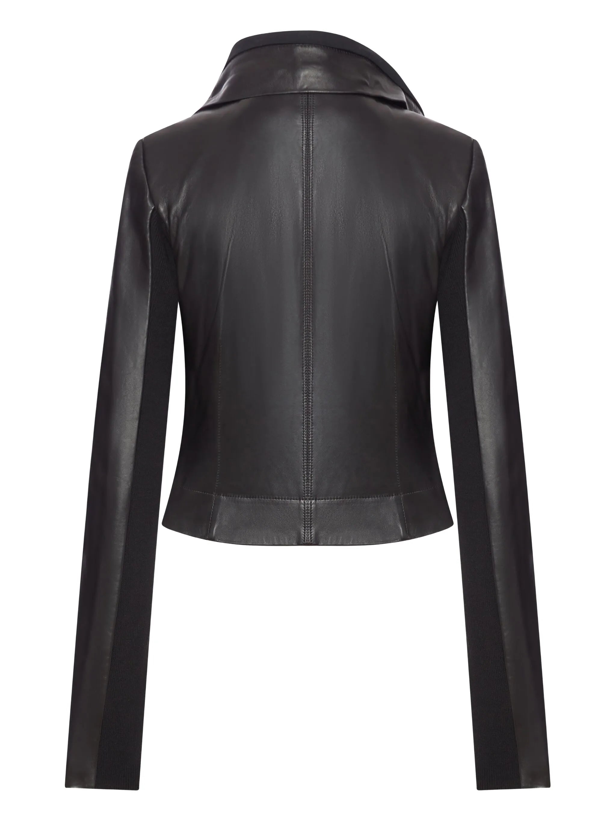 asymmetrical-collar leather jacket