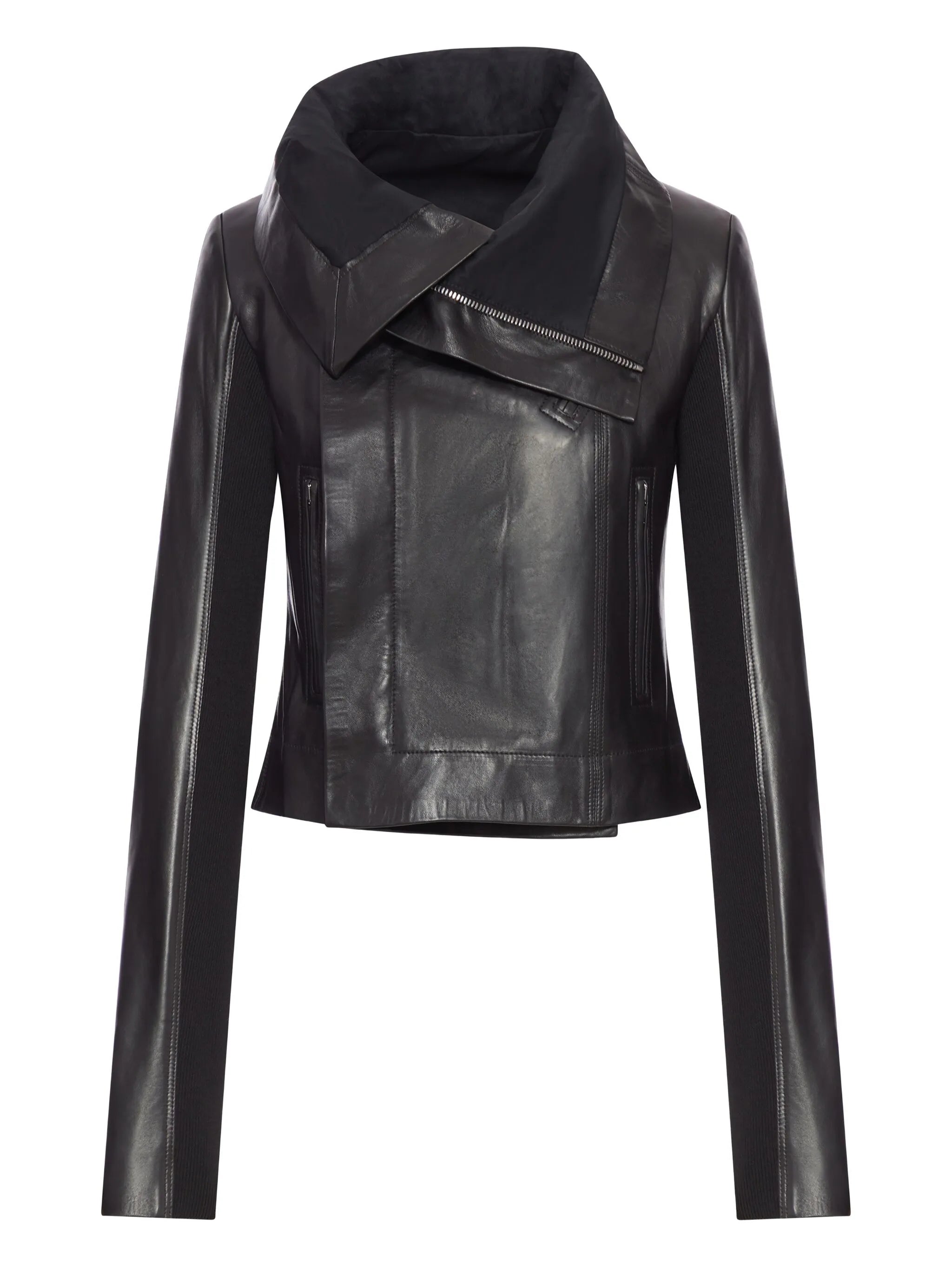 asymmetrical-collar leather jacket