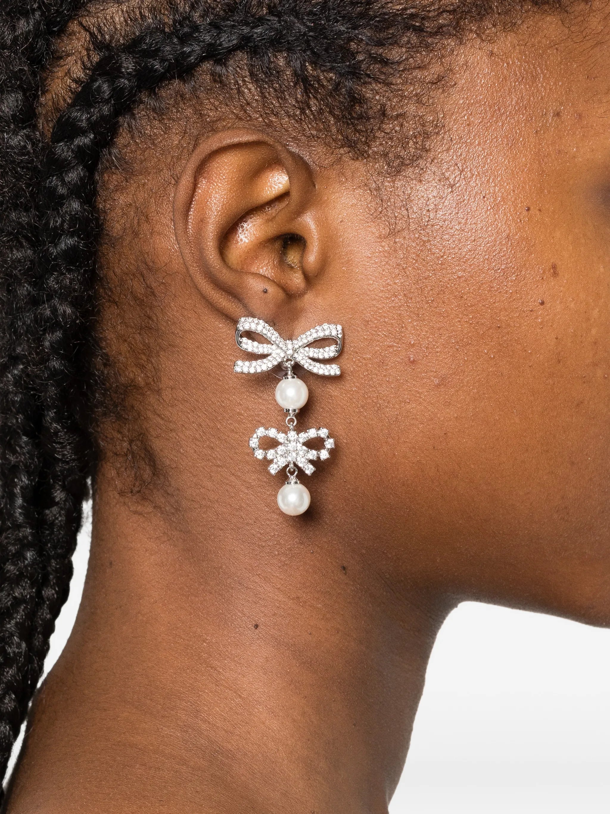 double-bow pearl-drop earrings