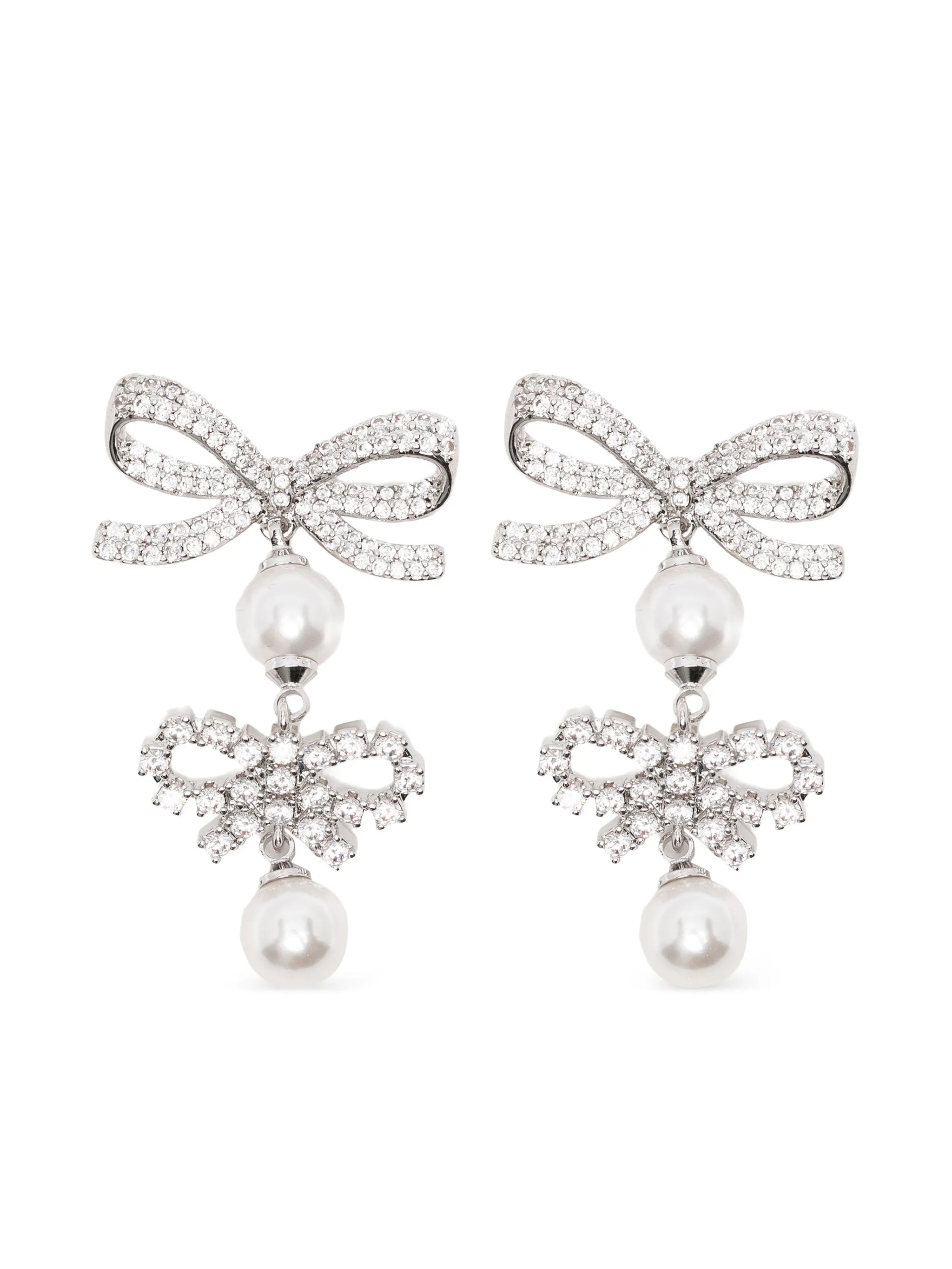 double-bow pearl-drop earrings