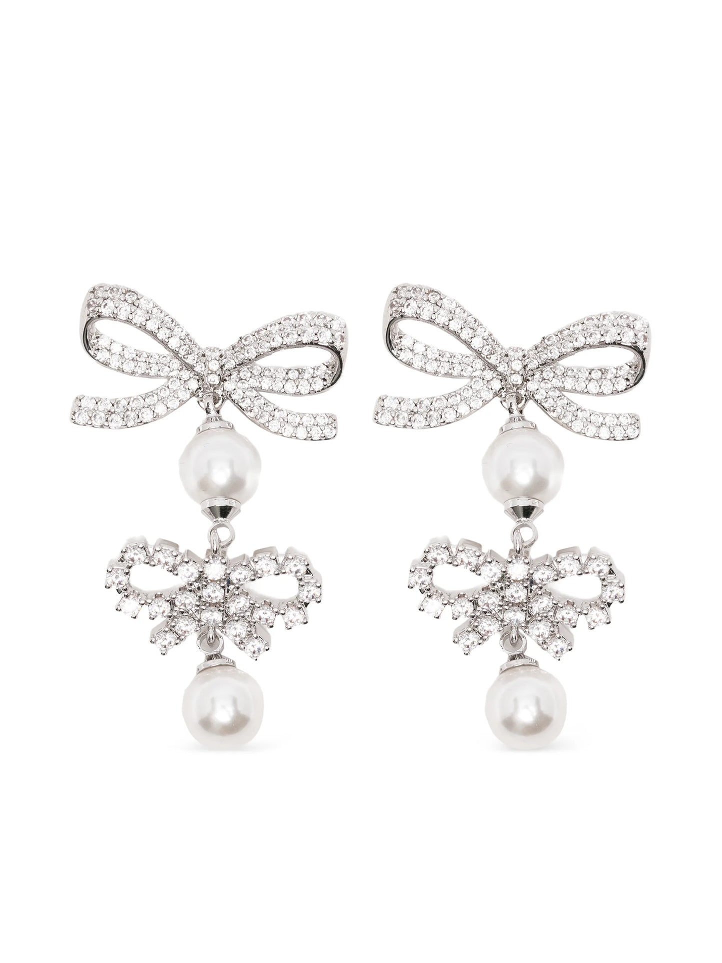 double-bow pearl-drop earrings