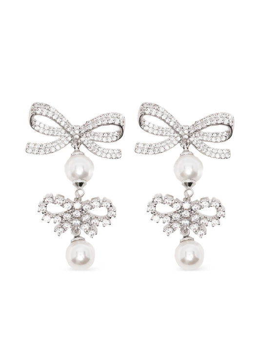 double-bow pearl-drop earrings