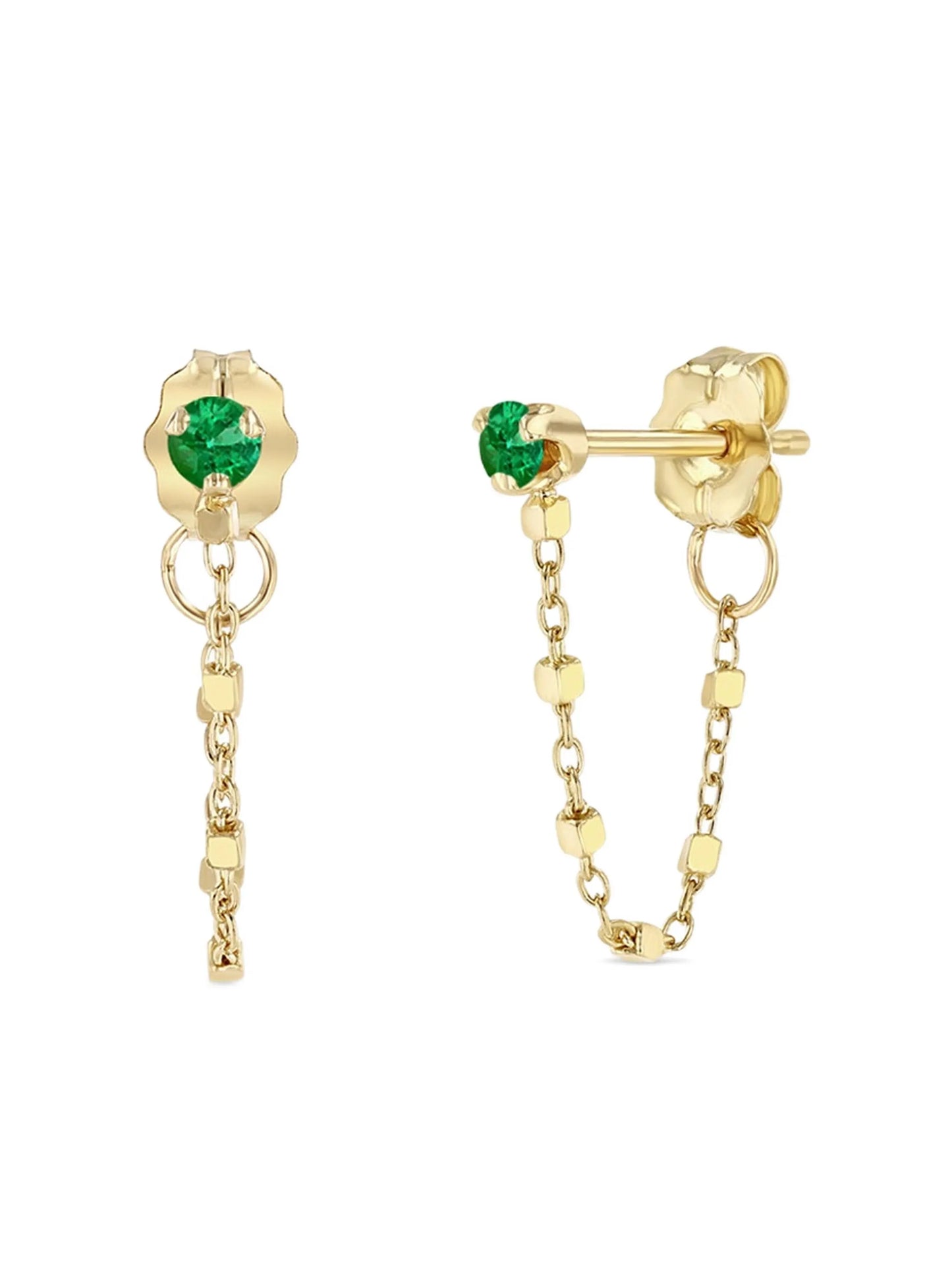 14K yellow gold emerald chain earrings