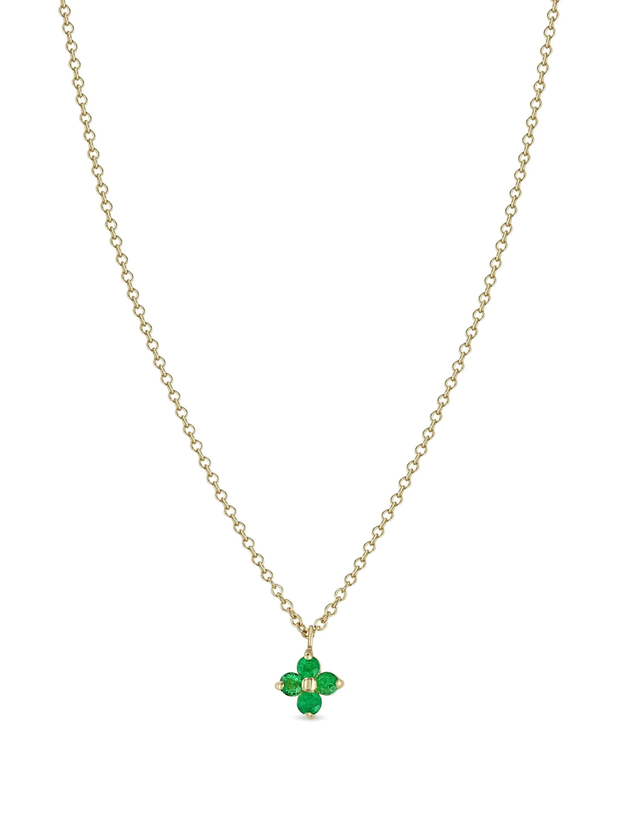 14K yellow gold Quad emerald necklace