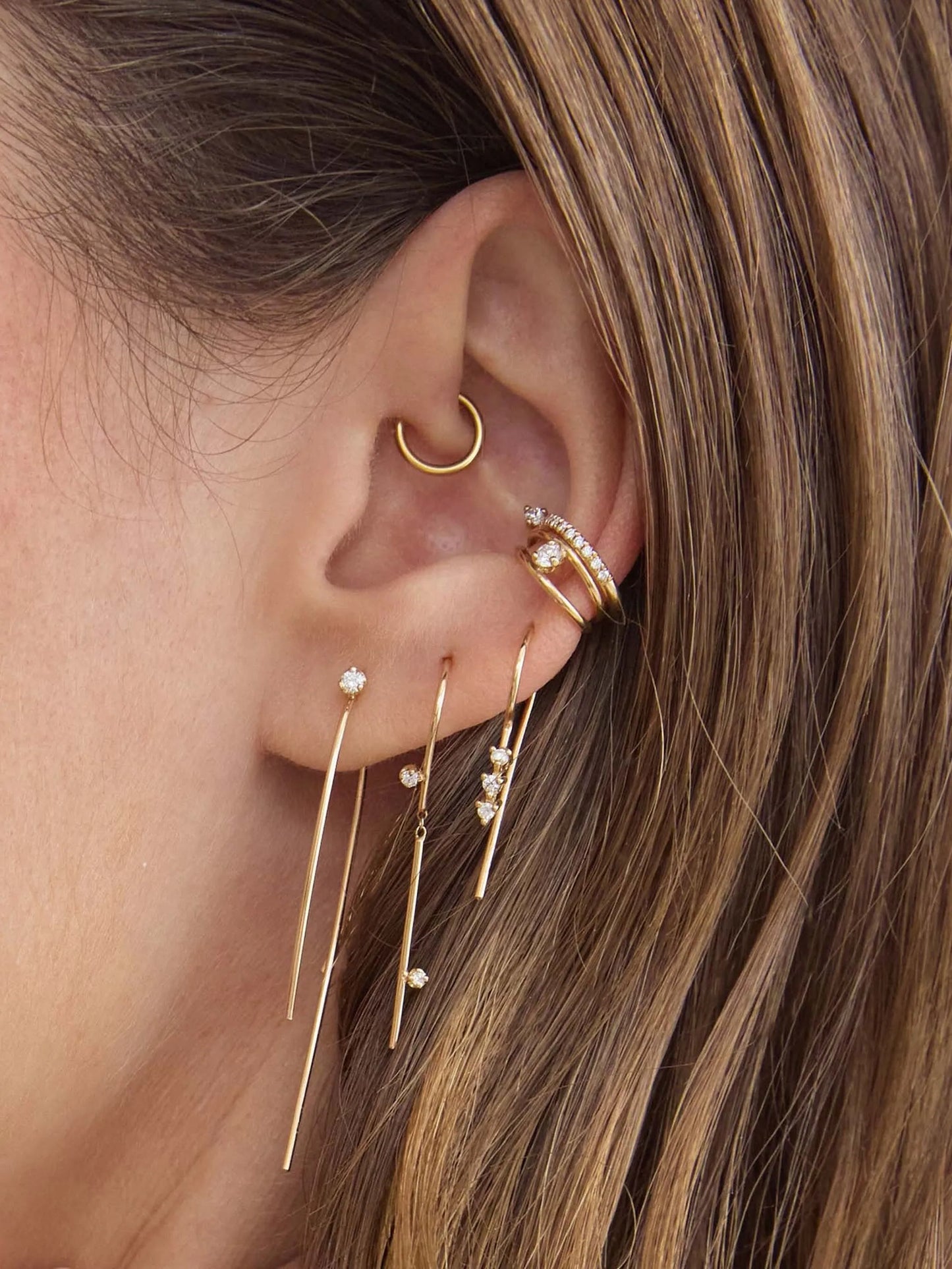 14CT yellow gold Wire diamond earrings