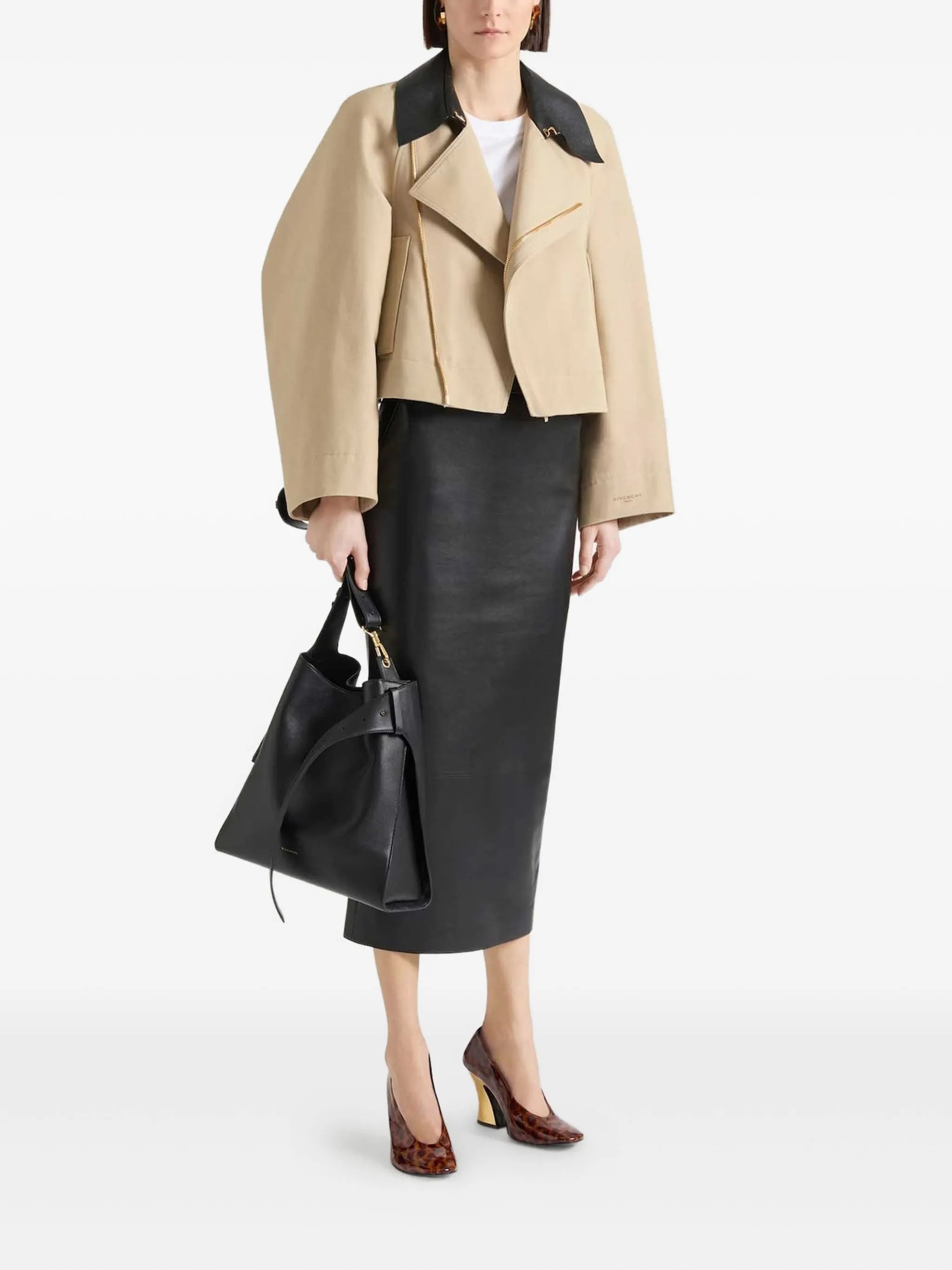 leather-collar cropped jacket
