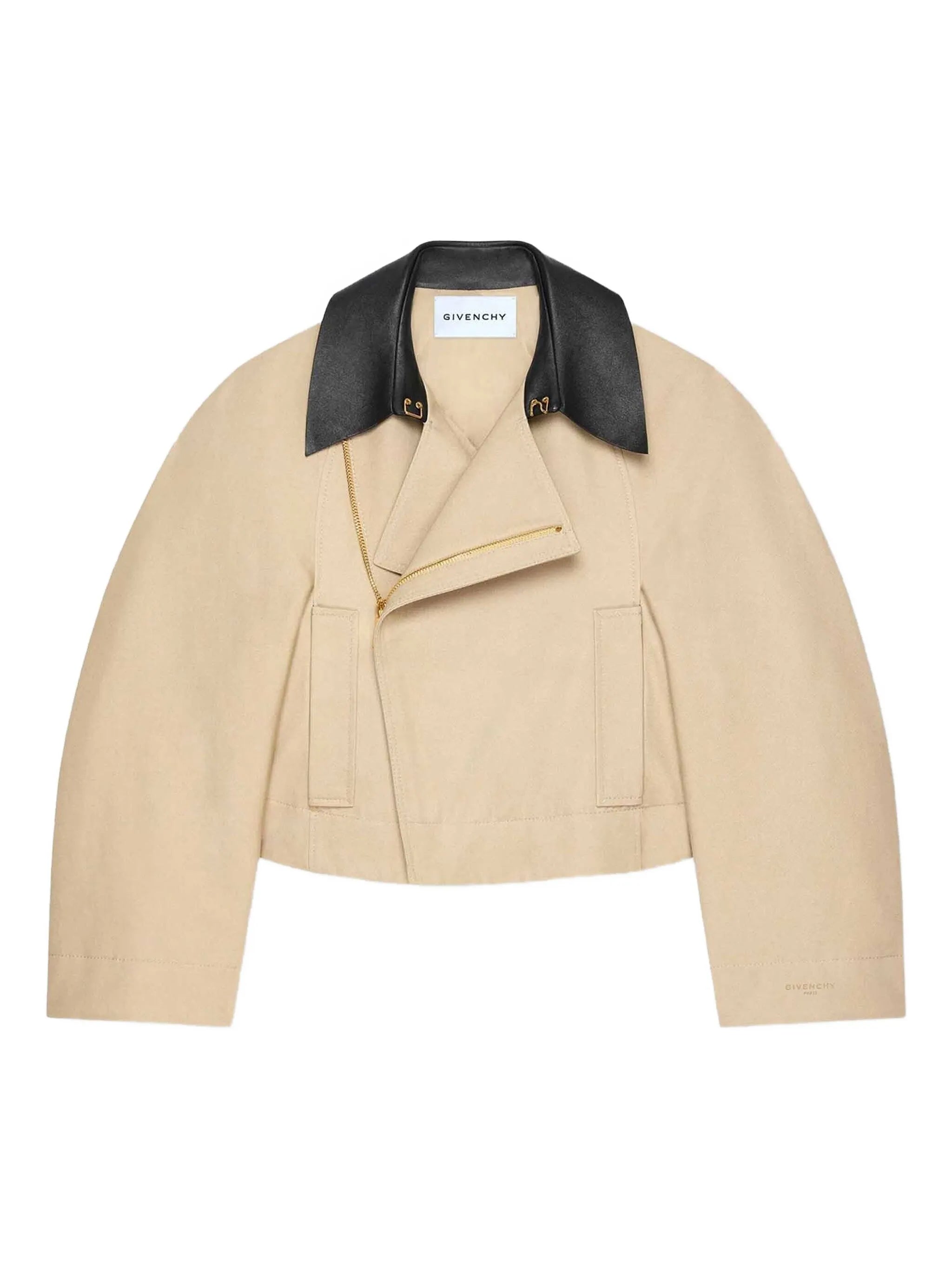 leather-collar cropped jacket