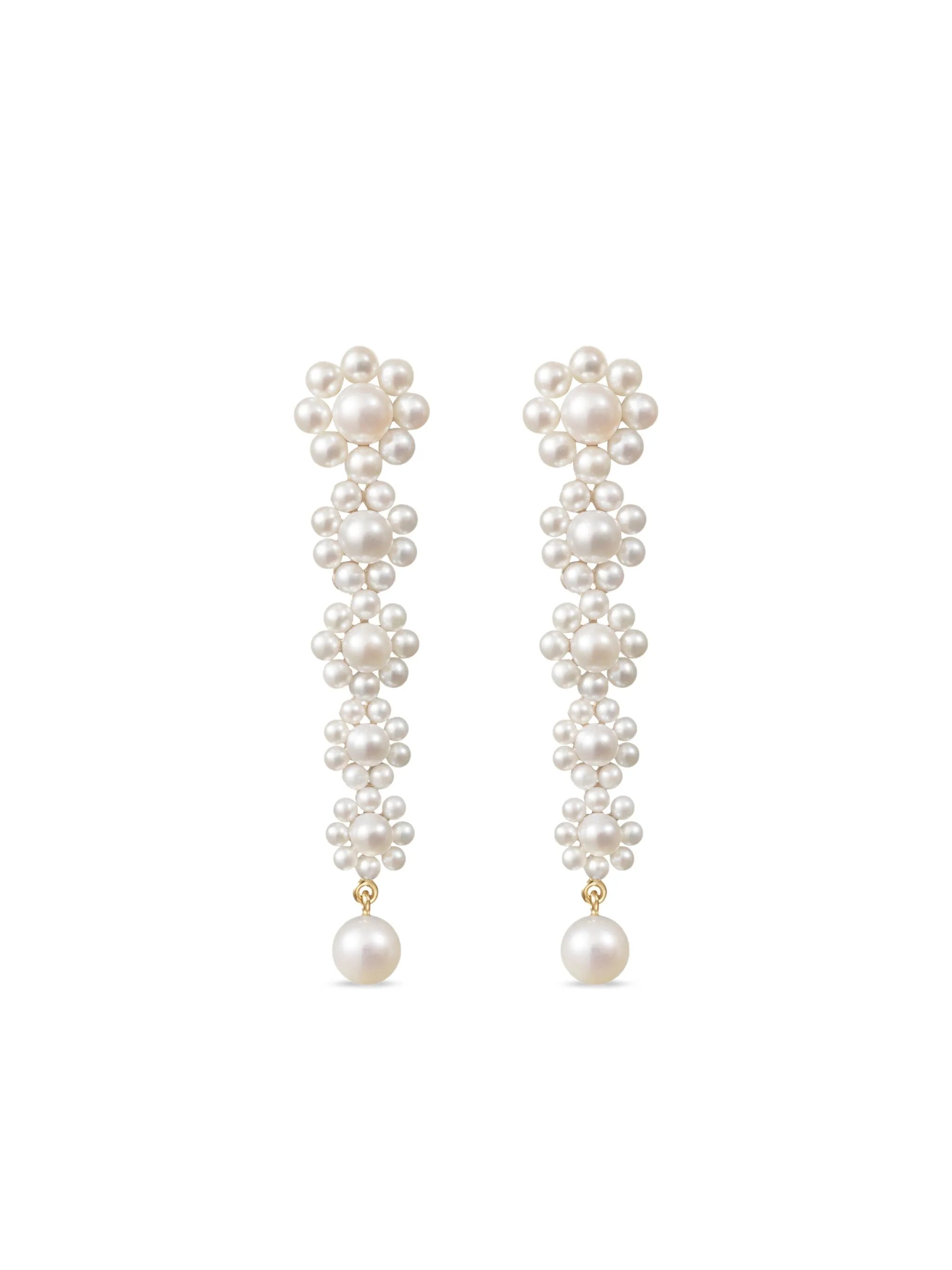 18CT yellow gold Marguerite Fleur freshwater pearl earrings