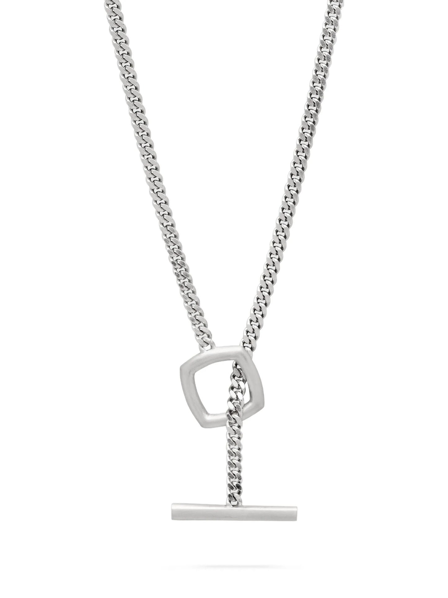 curb-chain square-frame pendant necklace