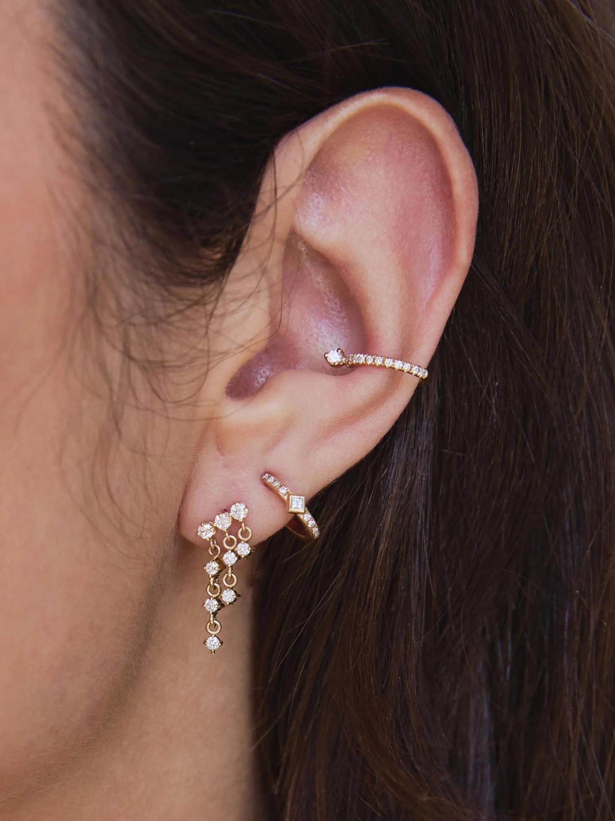 14CT yellow gold Wire diamond ear cuff